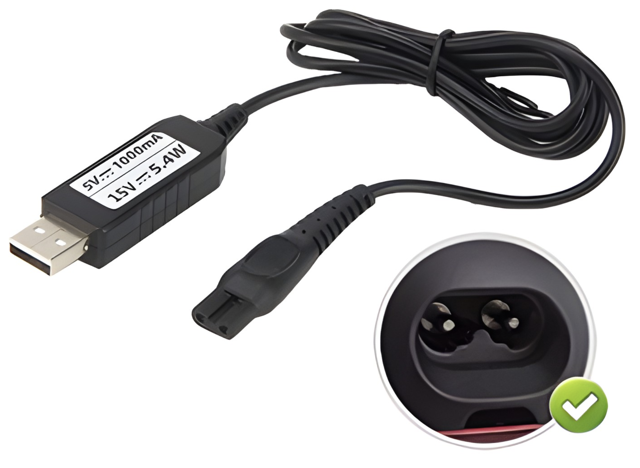 CABLE USB A INTERLOCK MINI OCHO 15V 0.36A 5.4W PARA AFEITADORA PHILIPS HQ8505 AT895 S5000 HQ7310 HQ6070 PT720 PT725 AT798