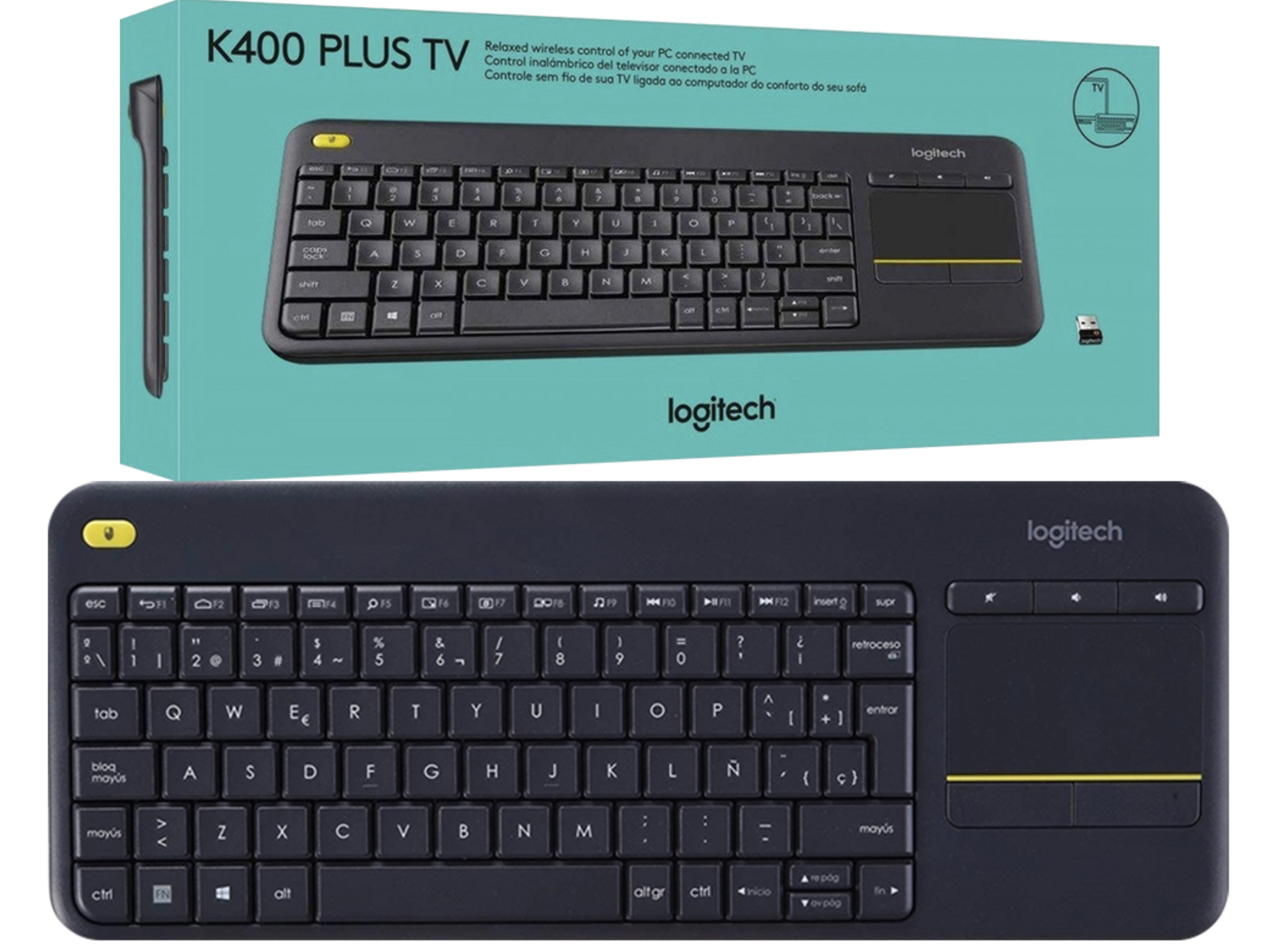 TECLADO LOGITECH K400 PLUS CON TOUCHPAD ANDROID NEGRO INALAMBRICO