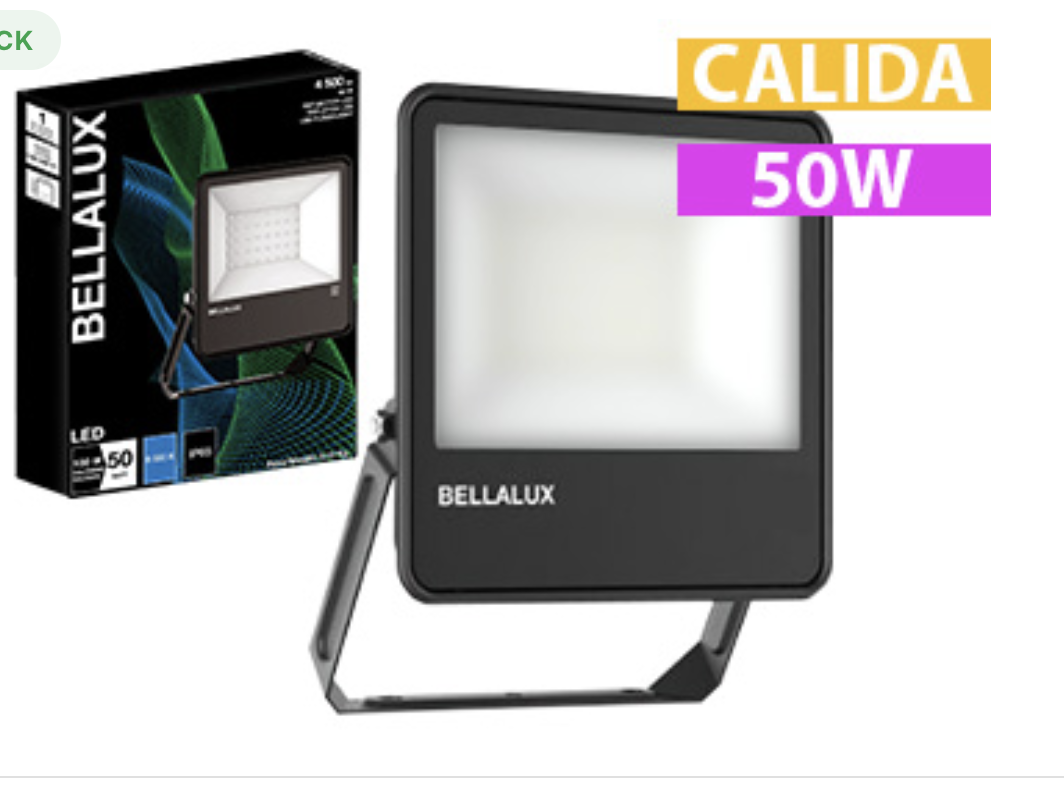 REFLECTOR LED BELLALUX 50W 830 CALIDO 220V 4000 LUMNES IP65 EQUIVALENTE 450W NEGRO