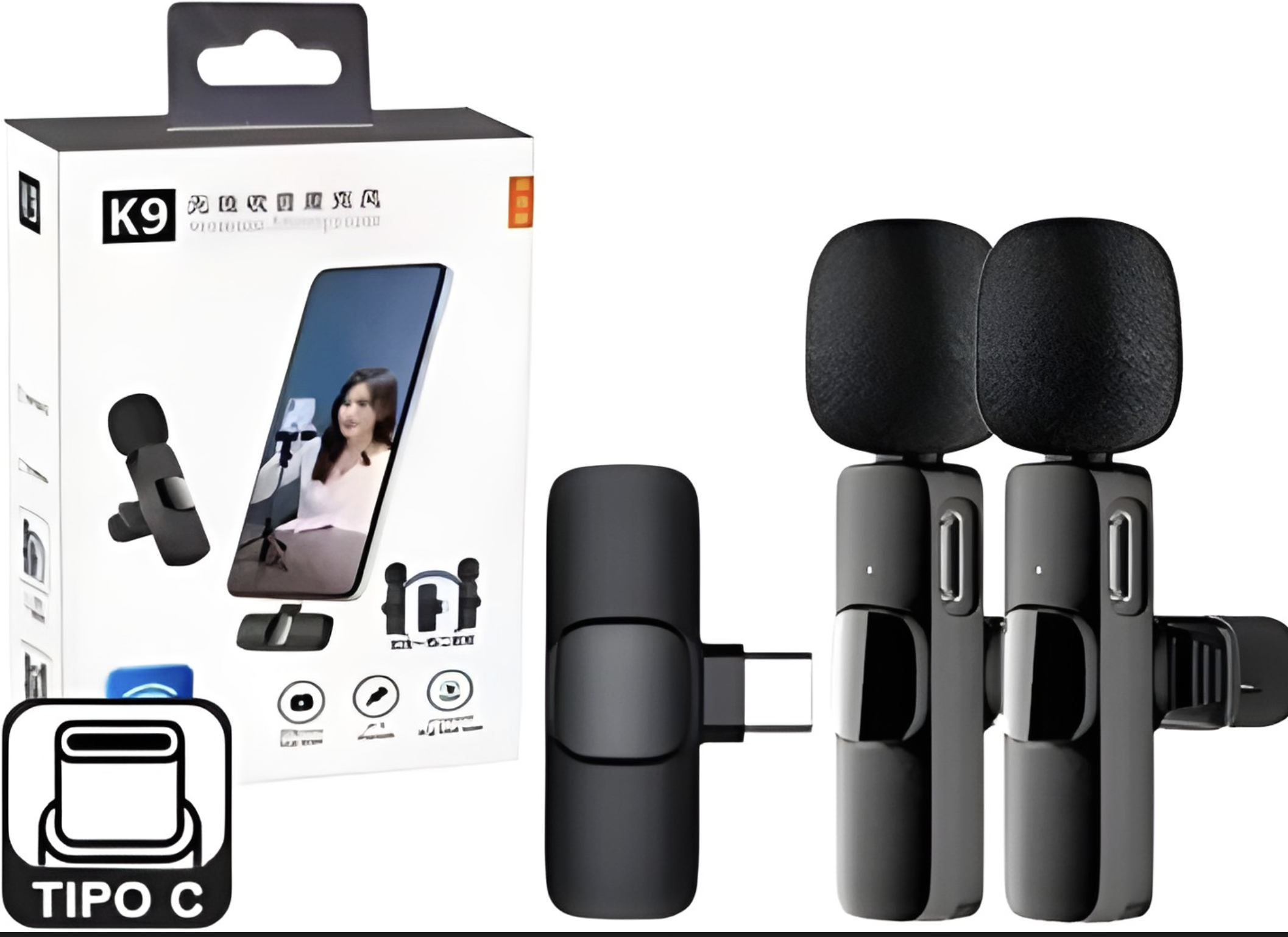 MICROFONO K9 LAVALIER USB X2 UNIDADES SOLO TELEFONOS USB TIPO C BLUETOOTH ENTREVISTAS PERIODIOSMO AIRE LIBRE ANDROID