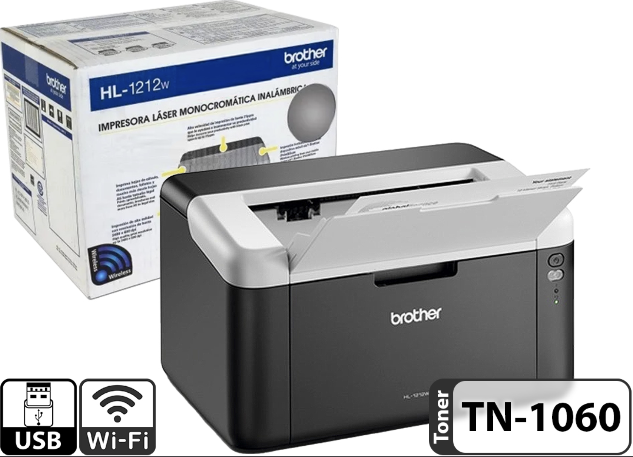 IMPRESORA BROTHER HL-1212W HL1212W WIFI LASER MONOCROMATICA - USA TONER ECONOMICO TN-1060