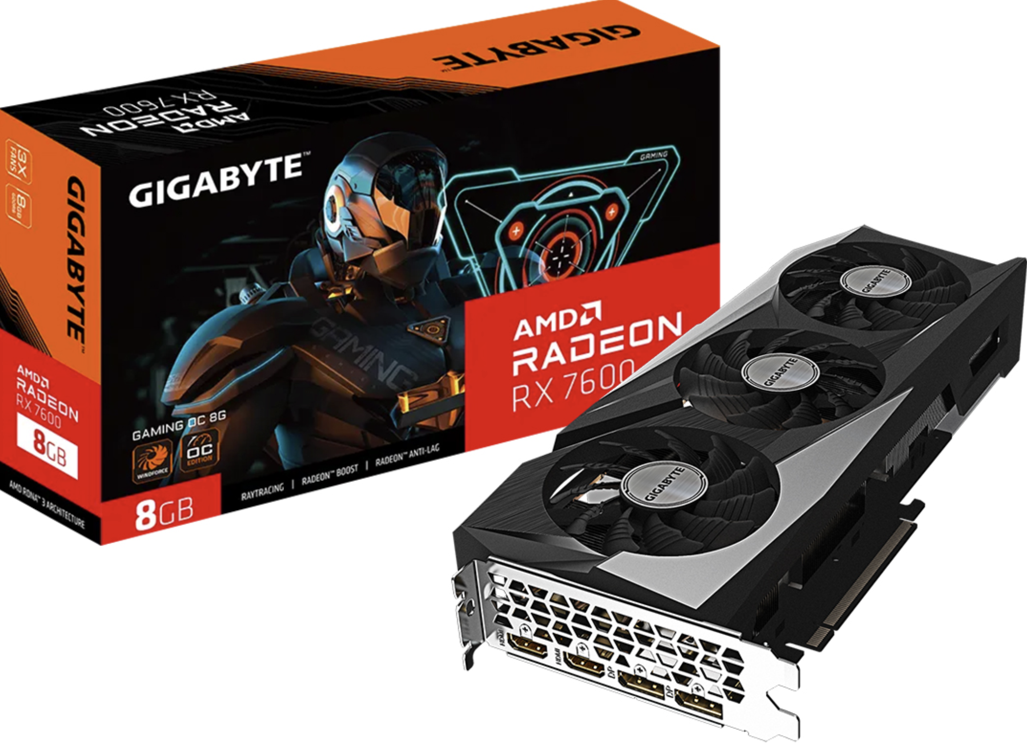 PLACA DE VIDEO GIGABYTE RX7600 8GB GDDR6 2XHDMI 2XDISPLAYPORT - REQUIERE 1 CONECTOR 8 PINES Y MINIMO FUENTE CERTFICADA 550W