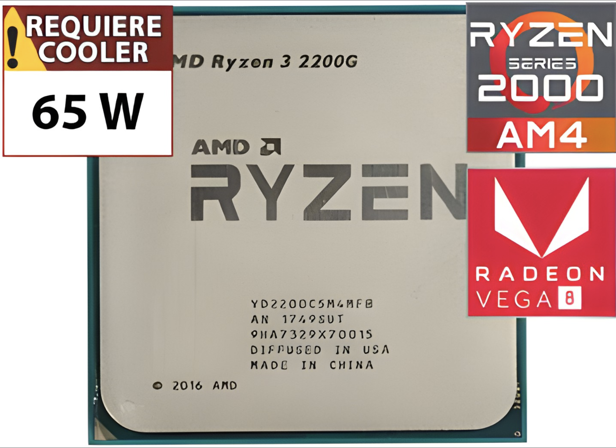 PROCESADOR AMD RYZEN 3 2200G 3.7GHZ 4 NUCLEOS 4 HILOS 6MB TDP 65W RADEON VEGA 8 GRAPHICS AM4 - OUTLET - USADO - OEM - TRAE VIDEO SIN CAJA NI COOLER VE