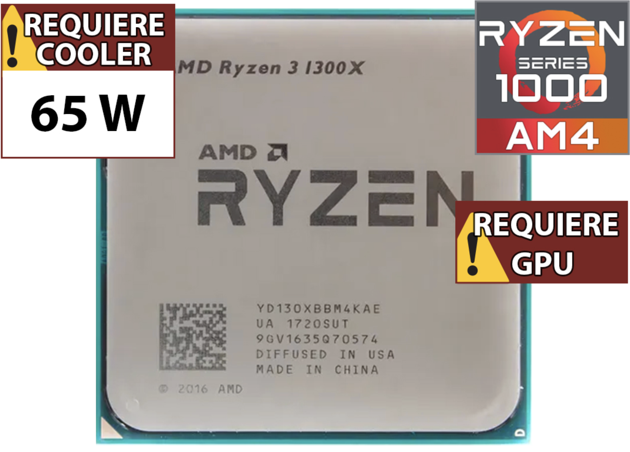 PROCESADOR AMD RYZEN 3 1300X 3.5GHZ 4 NUCLEOS 4 HILOS 8MB CACHE TDP 65W AM4 - OUTLET - USADO - OEM - NO TRAE VIDEO SIN CAJA NI COOLER VENTILADOR