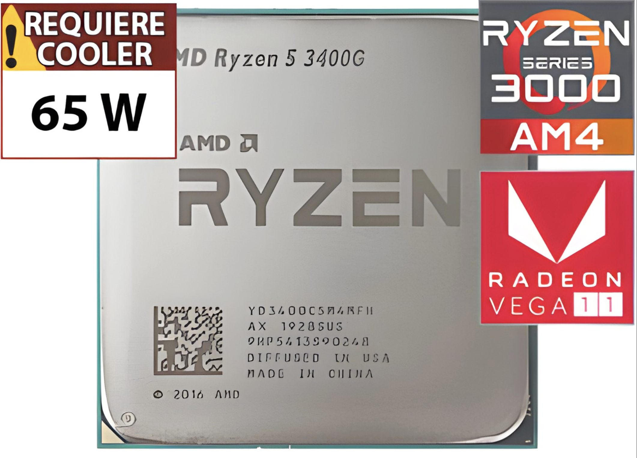 PROCESADOR AMD RYZEN 5 3400G 4.2GHZ 4 NUCLEOS 8 HILOS 6MB TDP 65W CACHE VEGA GRAPHICS 11 AM4 - OUTLET - USADO - OEM - TRAE VIDEO SIN CAJA NI COOLER VE