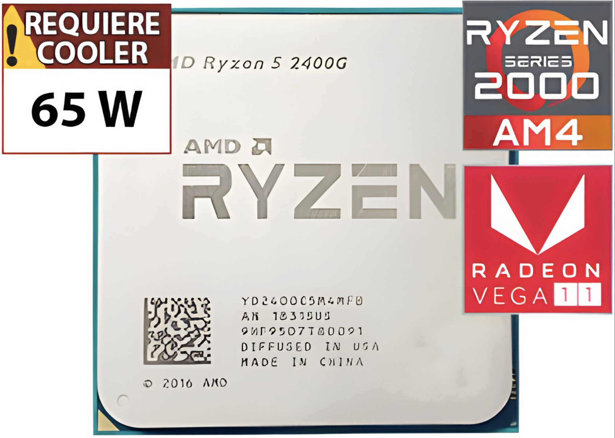 PROCESADOR AMD RYZEN 5 2400G 3.9GHZ 4 NUCLEOS 8 HILO 6MB TDP 65W RX VEGA 11 GRAPHICS AM4 - OUTLET - USADO - OEM - TRAE VIDEO SIN CAJA NI COOLER VENTIL