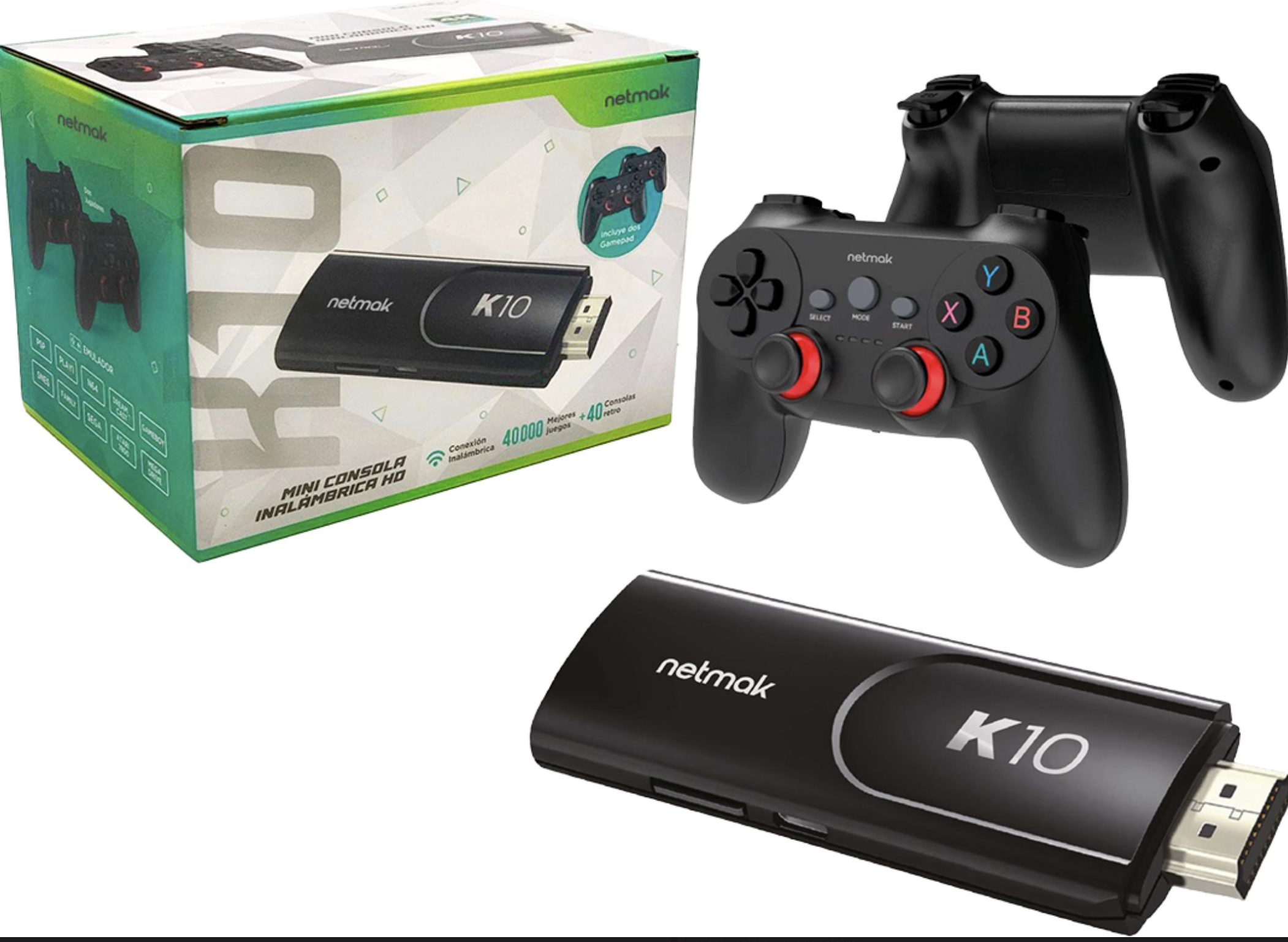 CONSOLA JUEGOS NETMAK NM-K10 PS1 PSP N64 DREAMCAST GBOY SNES FAMILY SEGA 40000 JUEGOS 1XHDMI 2 JOYSTICKS INALAMBRICOS UTLIZA 1XAAA 2 EN TOTAL NO INCLU