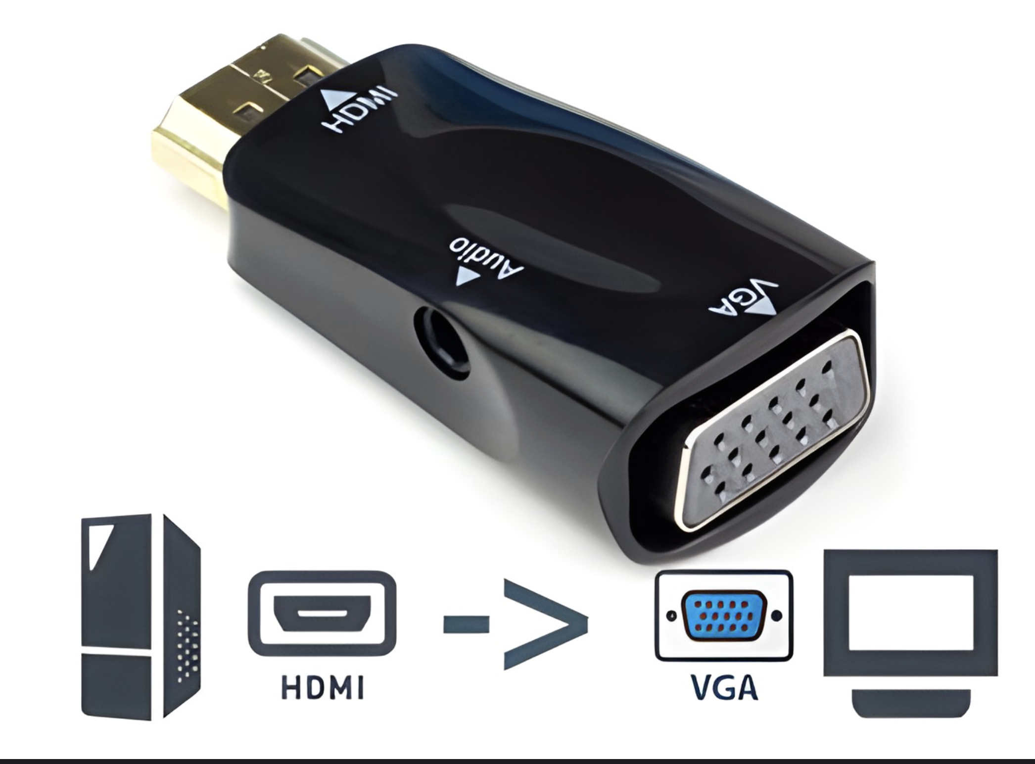 ADAPTADOR HDMI M A VGA H + JACK 3.5 - NO ES BIDIRECCIONAL - NO FUNCIONA EN CONSOLAS