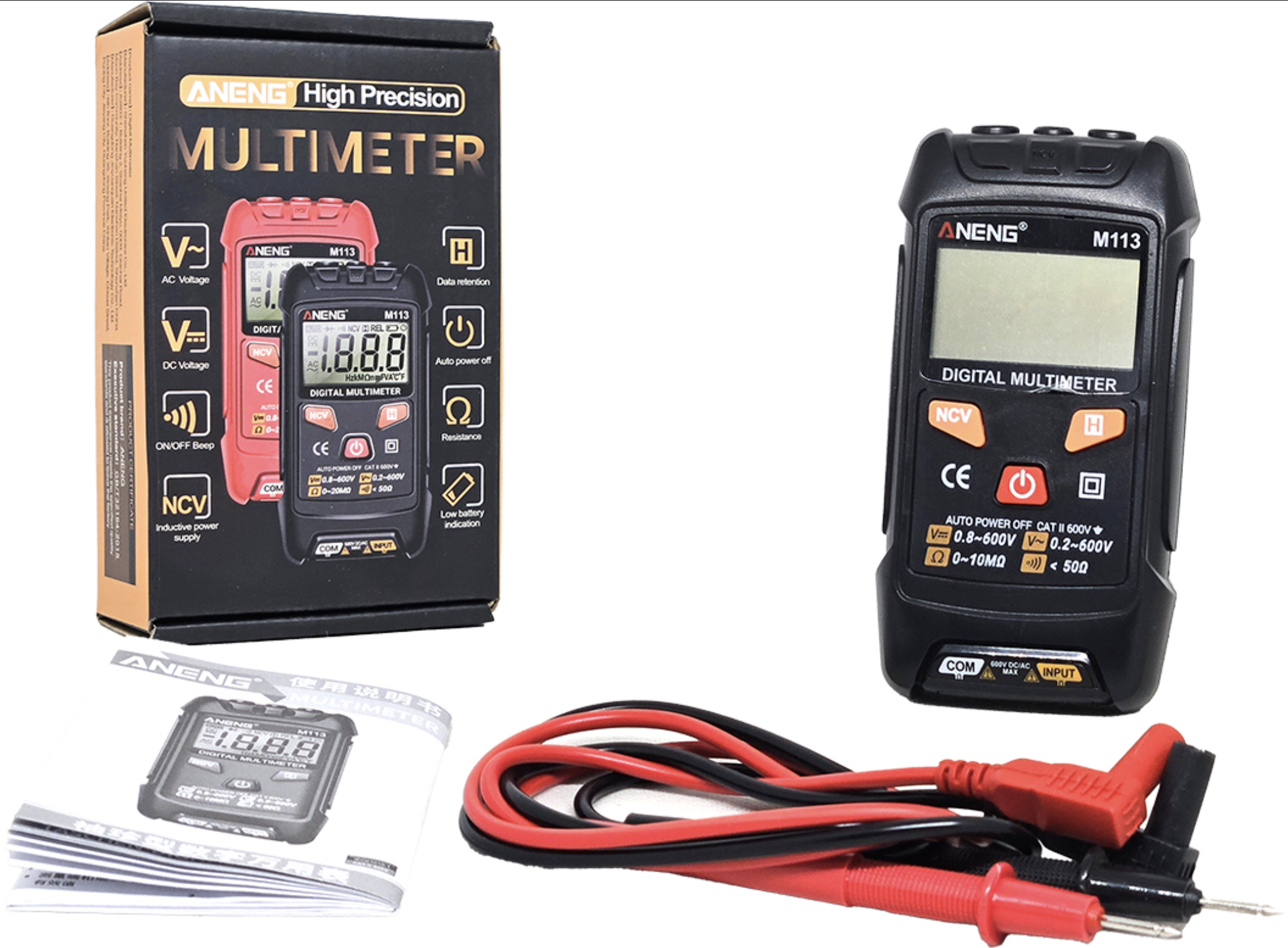 TESTER DIGITAL ANENG M113 1999 COUNTS AUTORANGO INCLUYE CABLES TESTER AC/DC BUZZER RETENTION DATA RESISTENCIA USA 2XAAA NO INCLUIDAS