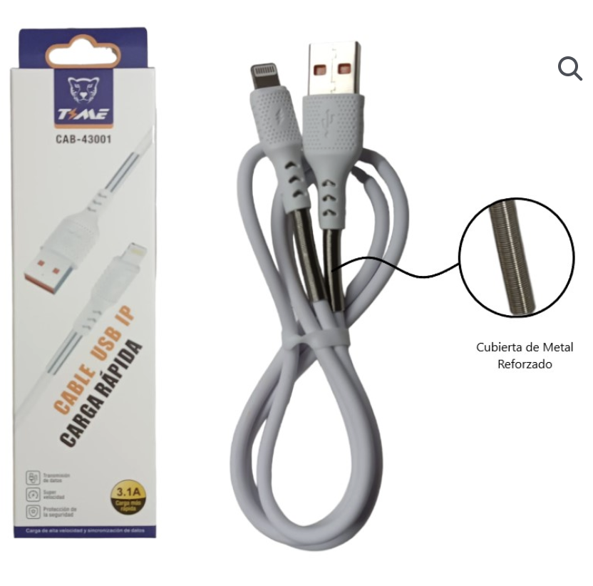 CABLE CARGA IPHONE A USB 3,1 TIME REFORZADO