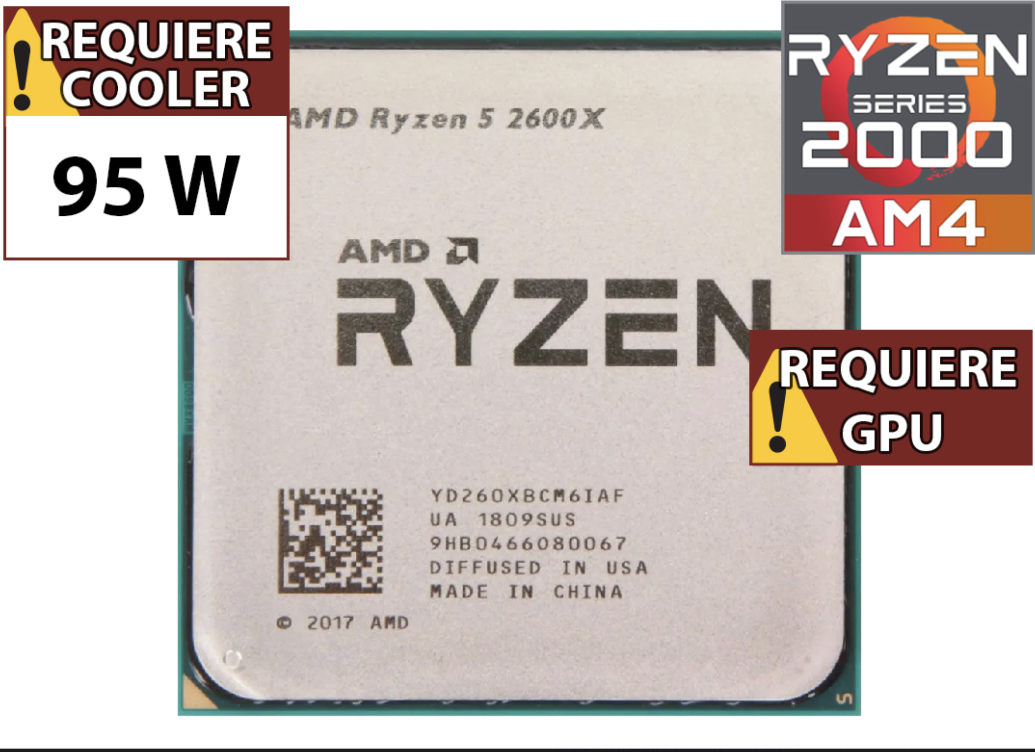 PROCESADOR AMD RYZEN 5 2600X 3.6GHZ 6 NUCLEOS 12 HILOS 16MB CACHE TDP 95W AM4 - OUTLET - USADO - OEM - NO TRAE VIDEO SIN CAJA NI COOLER VENTILADOR