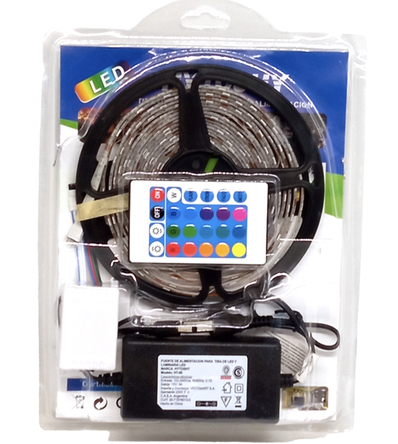 KIT TIRA DE LED 5050 5M MULTICOLOR RGB INCLUYE TRANSFORMADOR 12V 3A Y CONTROLADORA
