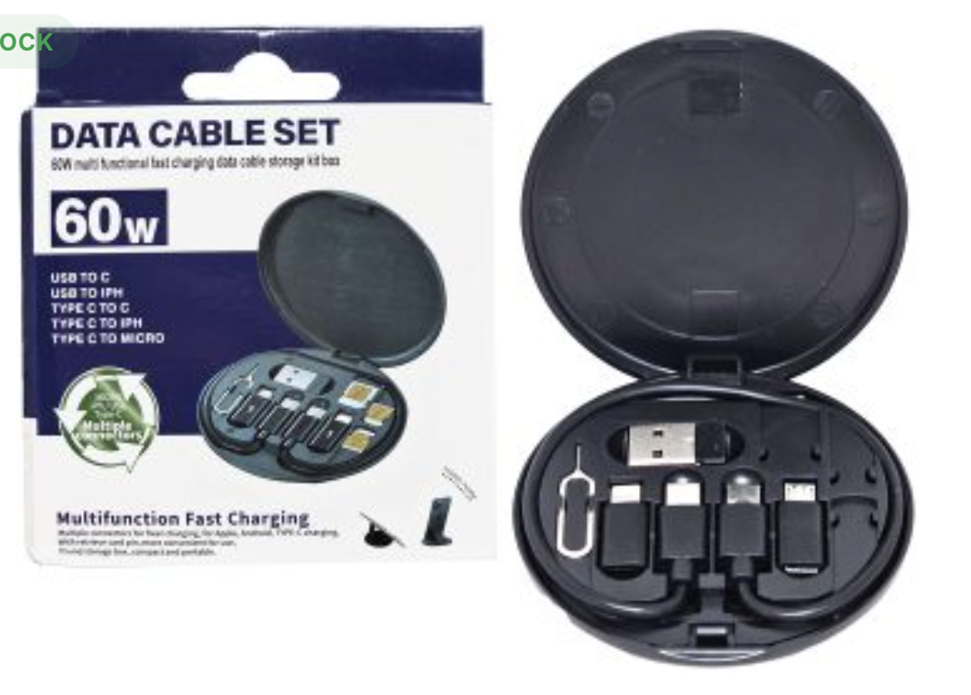 CABLE 4 EN 1 1XUSBTIPOC 1XUSB 1XLIGHTNING 1XMICROUSB 1M 60W INCLUYE PIN PARA APERTURA DE SIM EN CAJA