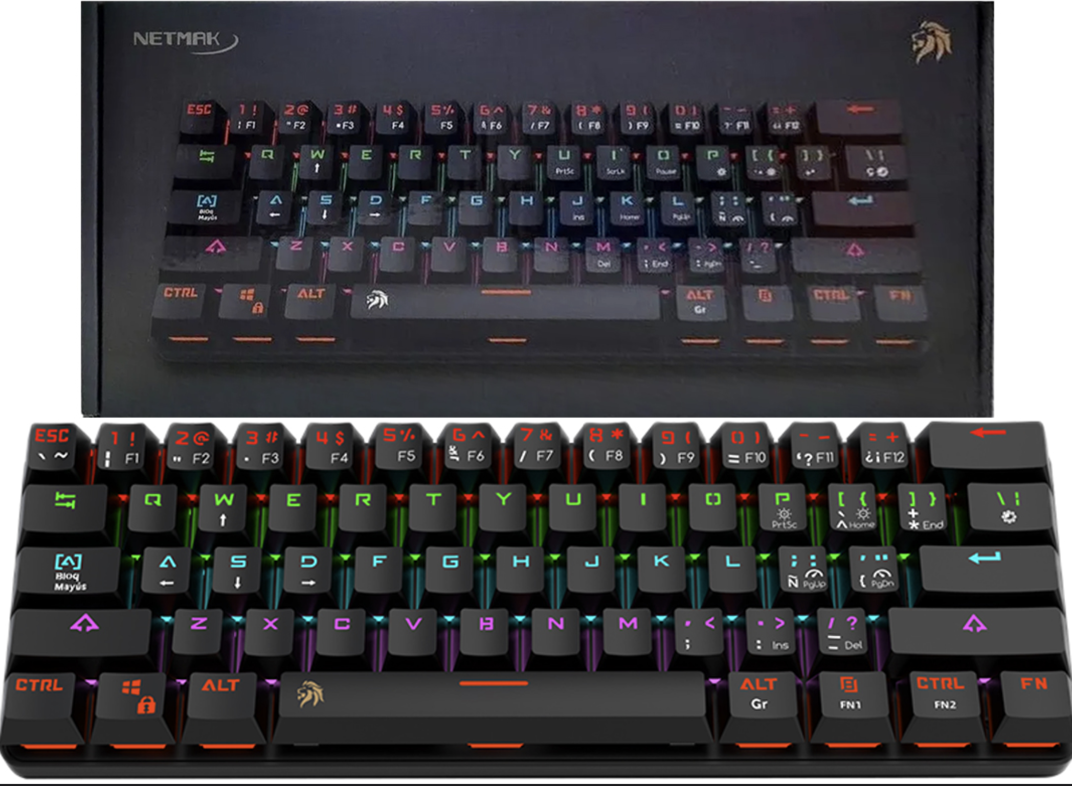 TECLADO NETMAK NM-DOMINATE FORMATO 60 SWITCH BLUE CABLE USB TIPO C INCLUIDO DESMONTABLE MECANICO RETROILUMINADO GAMER