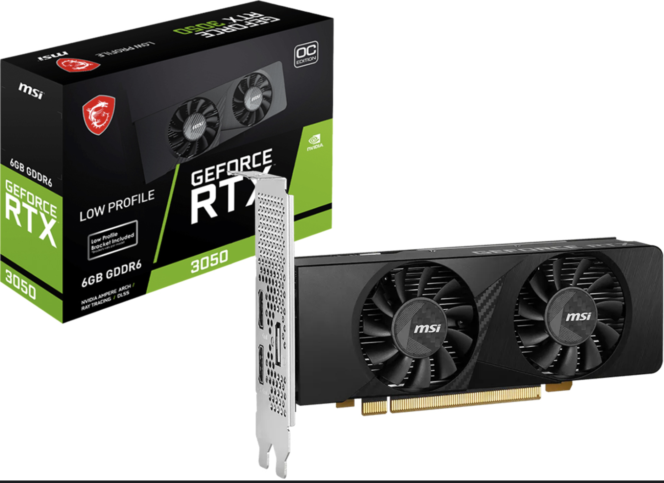 PLACA DE VIDEO MSI RTX3050 LP OC 6GB GDDR6 1XDISPLAYPORT 2XHDMI - NO REQUIERE ALIMENTACION