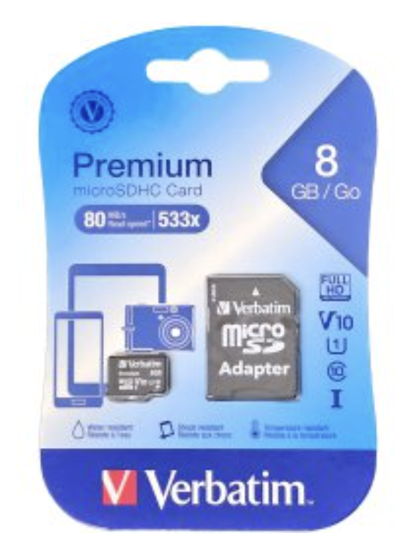 MICROSD 8GB CLASE 10 VERBATIM 533X V10 U1 80MB CON ADAPTADOR A SD