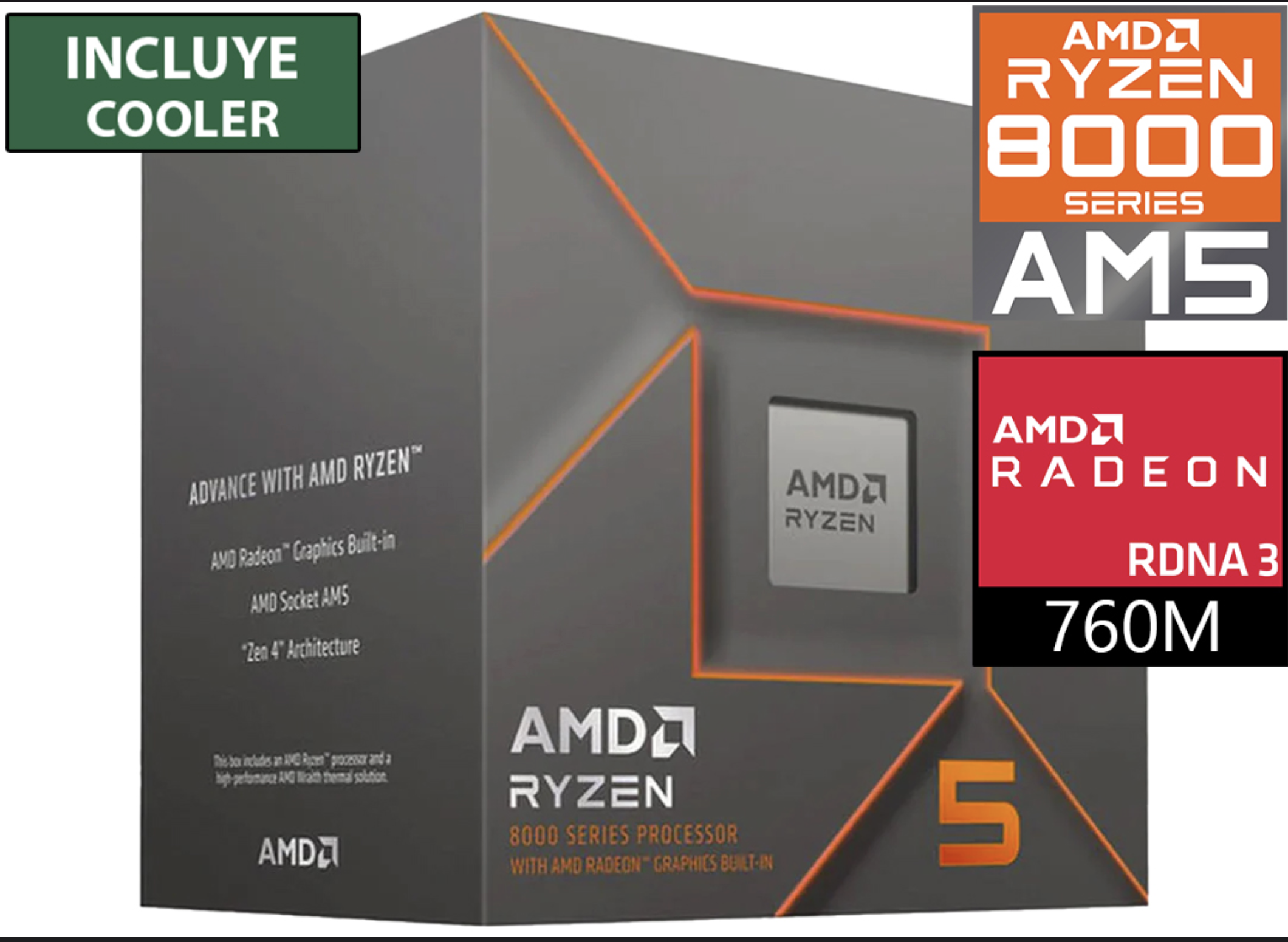PROCESADOR AMD RYZEN 5 8600G 4.3GHZ HASTA 5GHZ 6 NUCLEOS 12 HILOS 8 GPU 16MB CACHE L3 6MB CACHE L2 RADEON 760M GRAPHICS 65W AM5