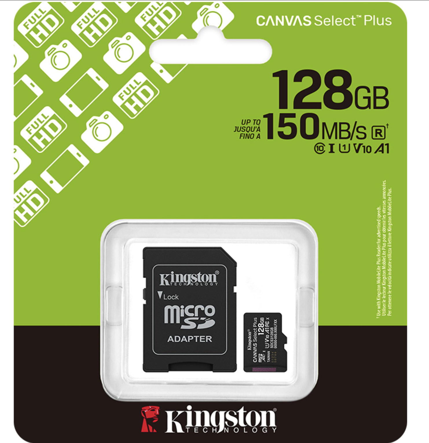 MICROSD 128GB CLASE 10 KINGSTON 150MB CON ADAPTADOR A SD