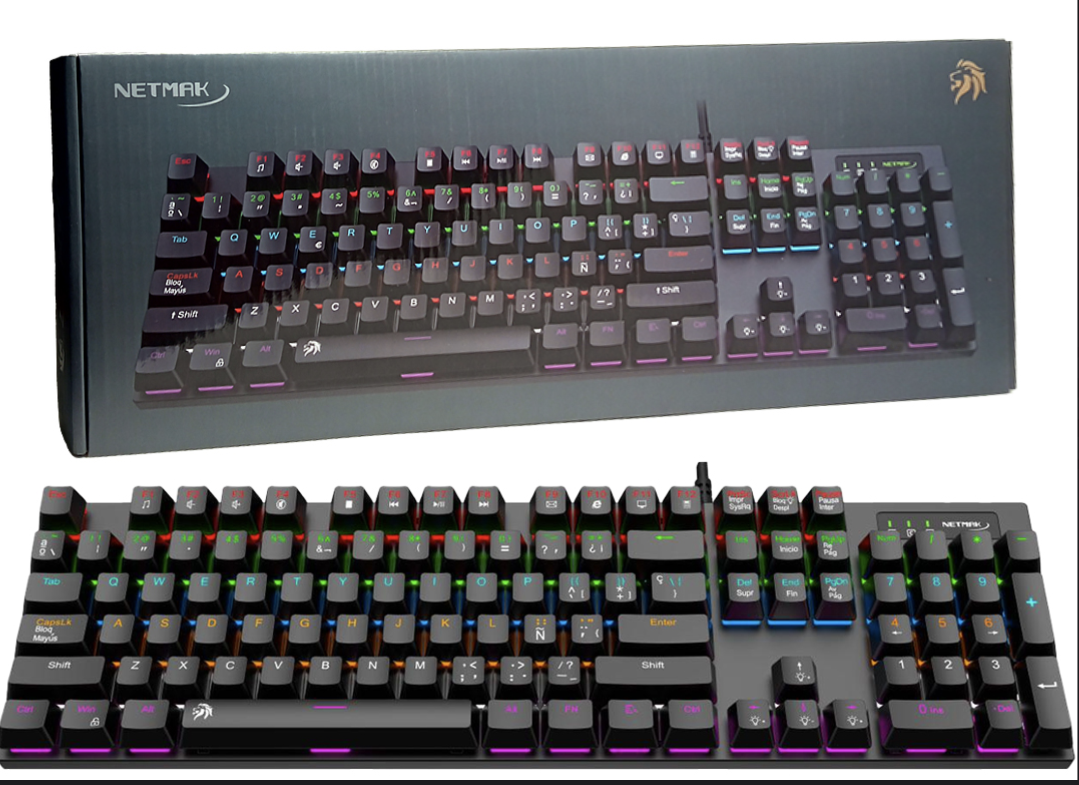 TECLADO NETMAK NM-ALLIANCE 105 TECLAS SWITCH BLUE ANTIGHOSTING 26 TECLAS CABLE USB 1.5MTS MECANICO ESPANOL NEGRO