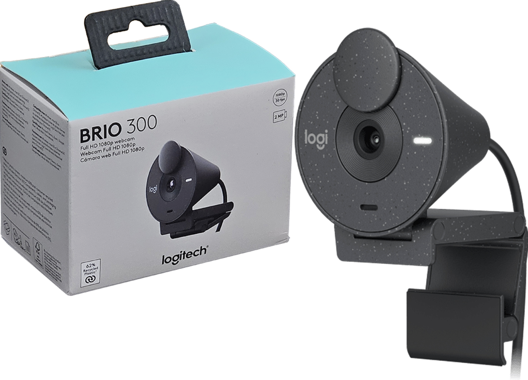WEBCAM LOGITECH BRIO 300 2MP 1080P 30FPS CABLE USB TIPO C INLCUYE ADAPTADOR A USB TAPA IMANTADA