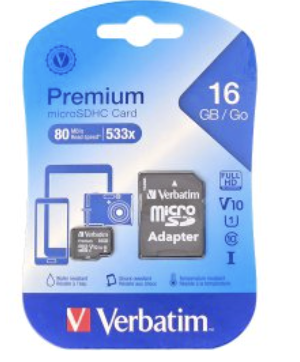 MICROSD 16GB CLASE 10 VERBATIM 533X V10 U1 80MB CON ADAPTADOR A SD