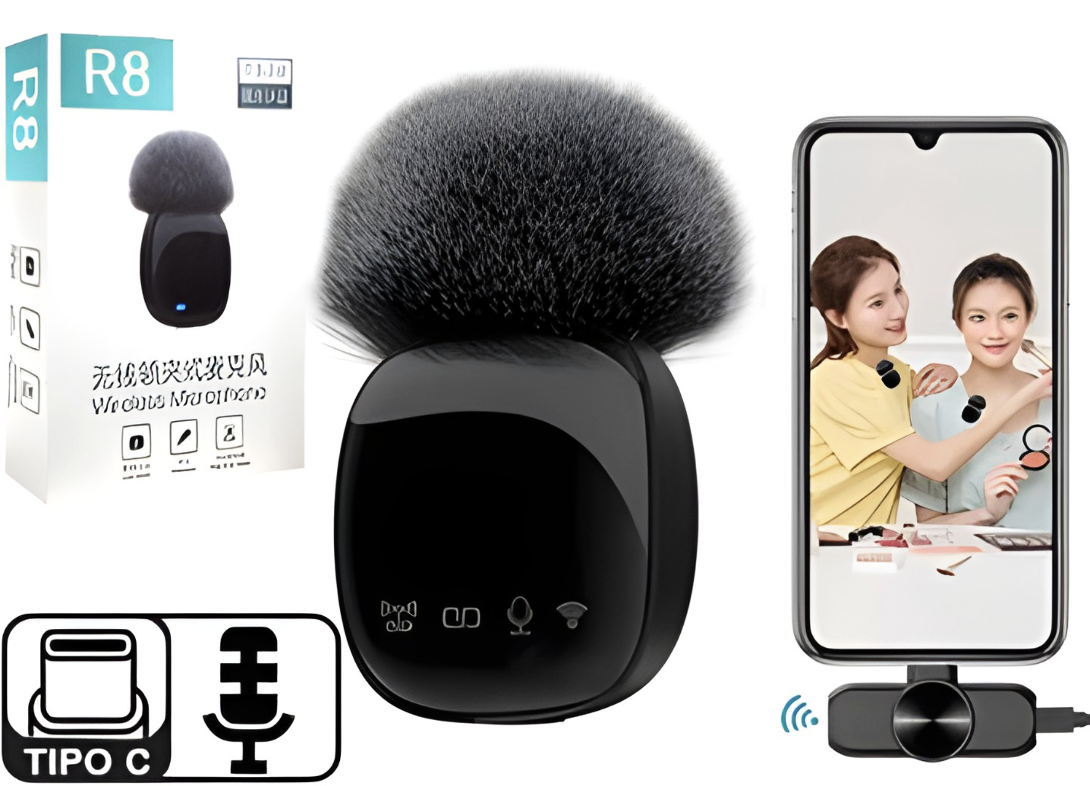 MICROFONO R8 SOLO TELEFONOS USB TIPO C BLUETOOTH ENTREVISTAS PERIODIOSMO AIRE LIBRE BATERIA 400MAH ANDROID