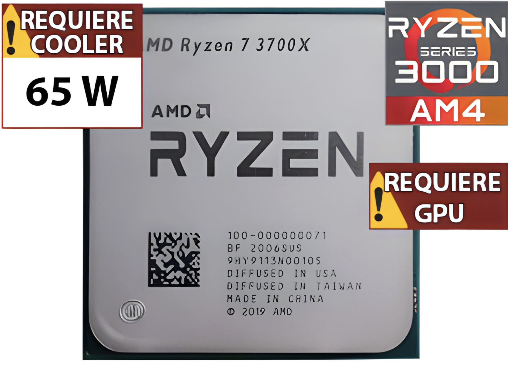 PROCESADOR AMD RYZEN 7 3700X 3.6GHZ 8 NUCLEOS 16 HILOS 32MB CACHE 65W AM4 - NO TRAE VIDEO INTEGRADO - OUTLET - USADO - OEM - SIN CAJA NI COOLER VENTIL