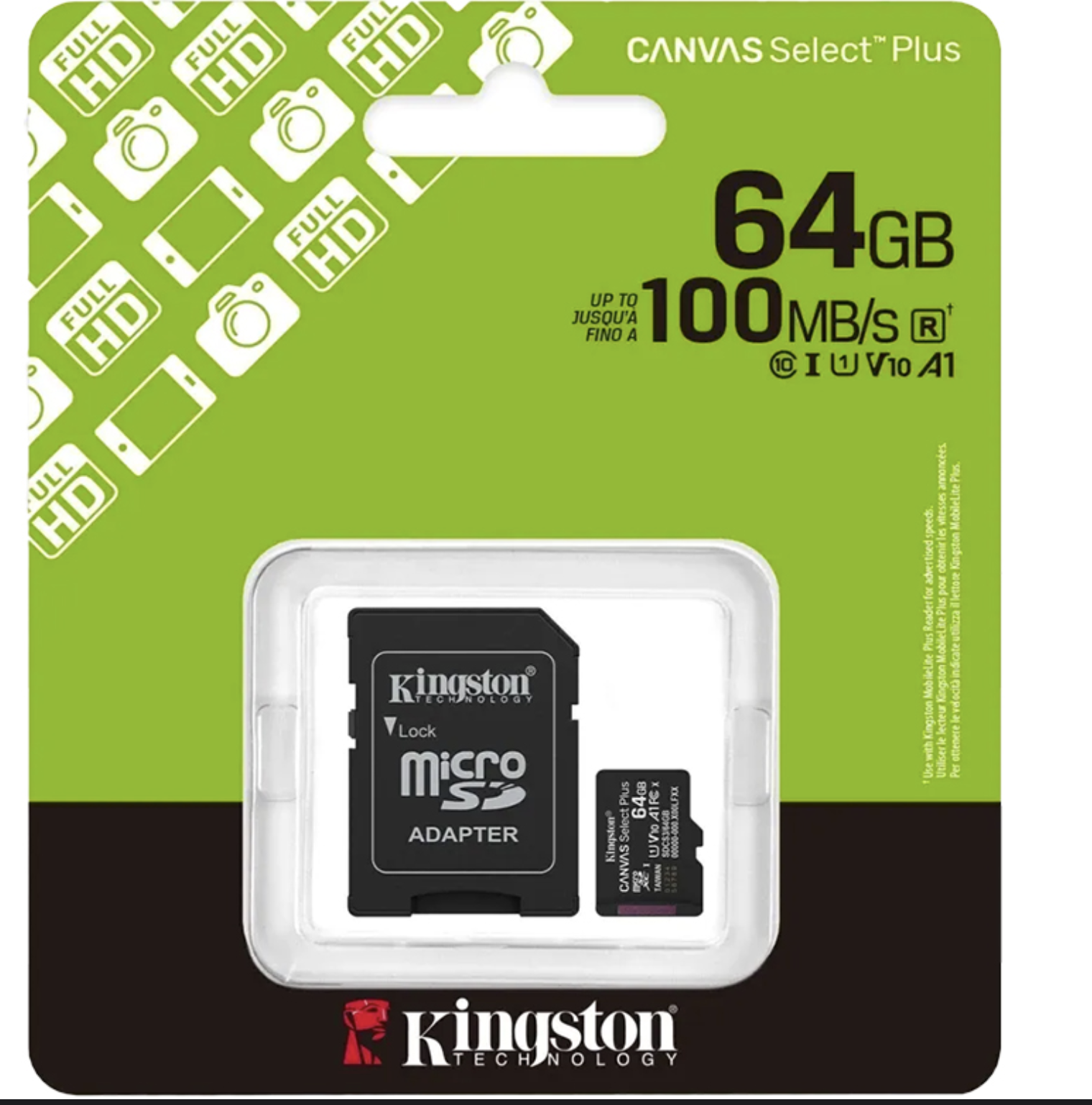 MICROSD 64GB CLASE 10 KINGSTON 100MB CON ADAPTADOR A SD
