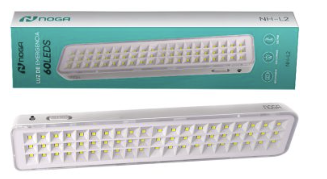 LUZ DE EMERGENCIA NOGANET NH-L2 60 LEDS 300LUMENS 6W BATERIA 1200MAH AUTONOMIA 3HS A 6HS LUZ FRIA BLANCA