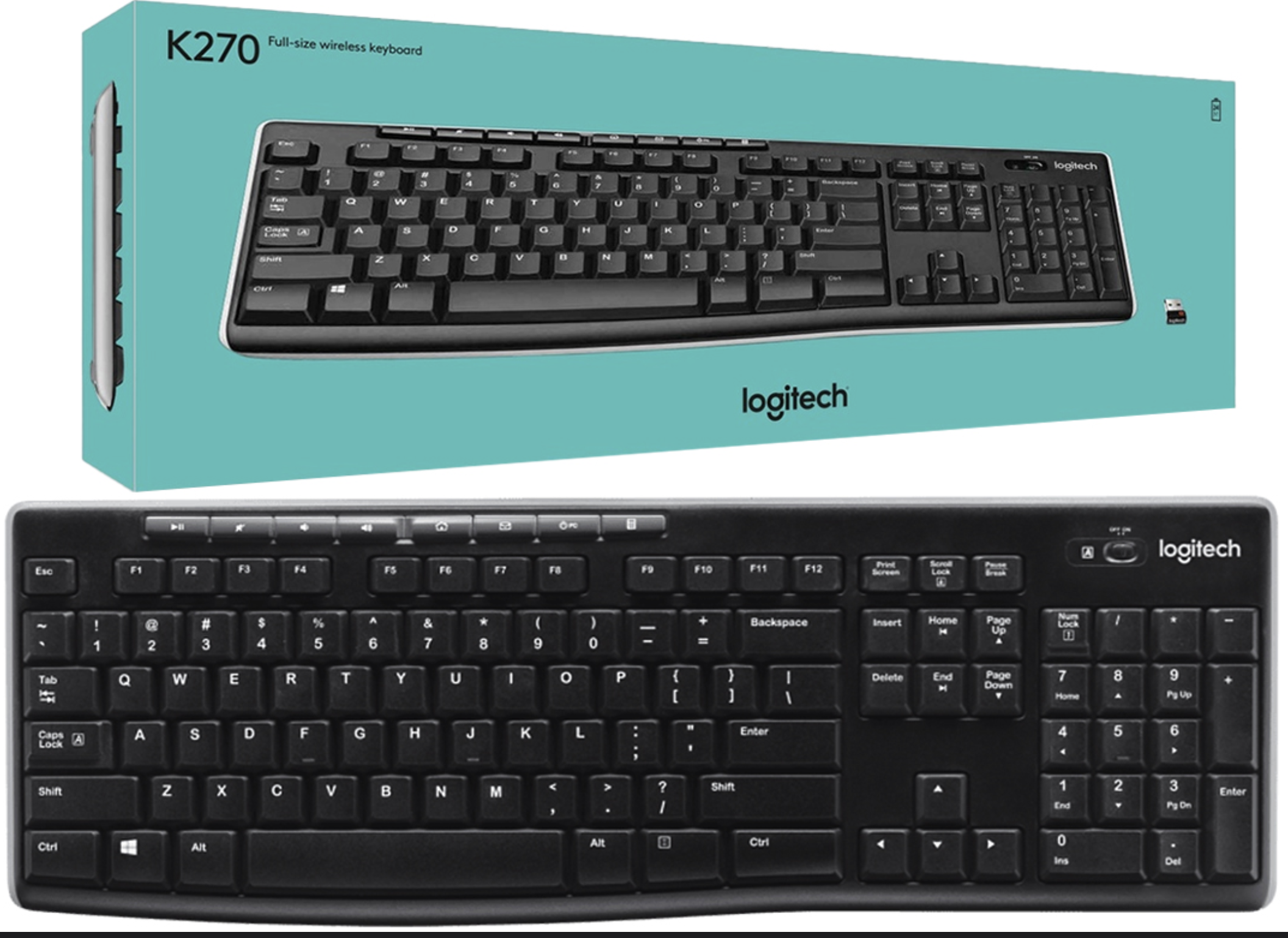TECLADO LOGITECH K270 MULTIMEDIA TECLA ENCENDIDO APAGADO USA 2XAAA INCLUIDAS 2.4GHZ INALAMBRICO ESPANOL NEGRO