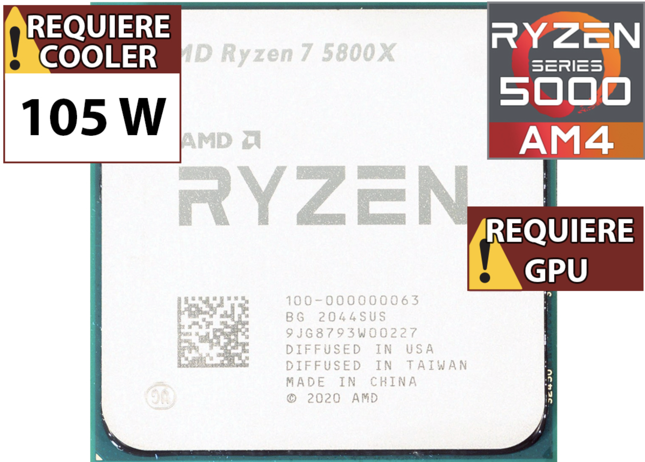 PROCESADOR AMD RYZEN 7 5800X 3.8GHZ 8 NUCLEOS 16 HILOS 32MB CACHE TDP 105W AM4 - OUTLET - USADO - OEM - NO TRAE VIDEO SIN CAJA NI COOLER VENTILADOR