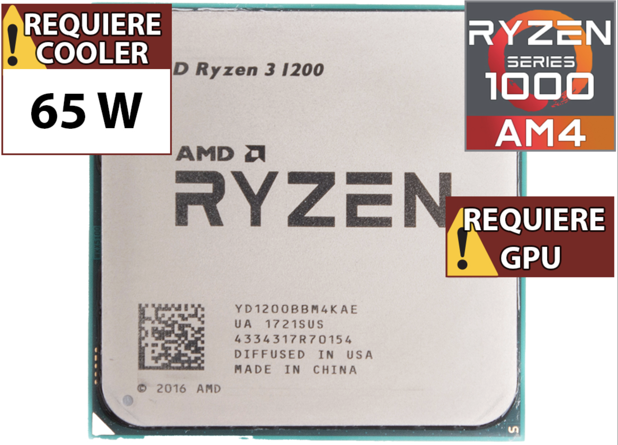 PROCESADOR AMD RYZEN 3 1200 3.1GHZ 4 NUCLEOS 4 HILOS 8MB CACHE TDP 65W AM4 - OUTLET - USADO - OEM - NO TRAE VIDEO SIN CAJA NI COOLER VENTILADOR