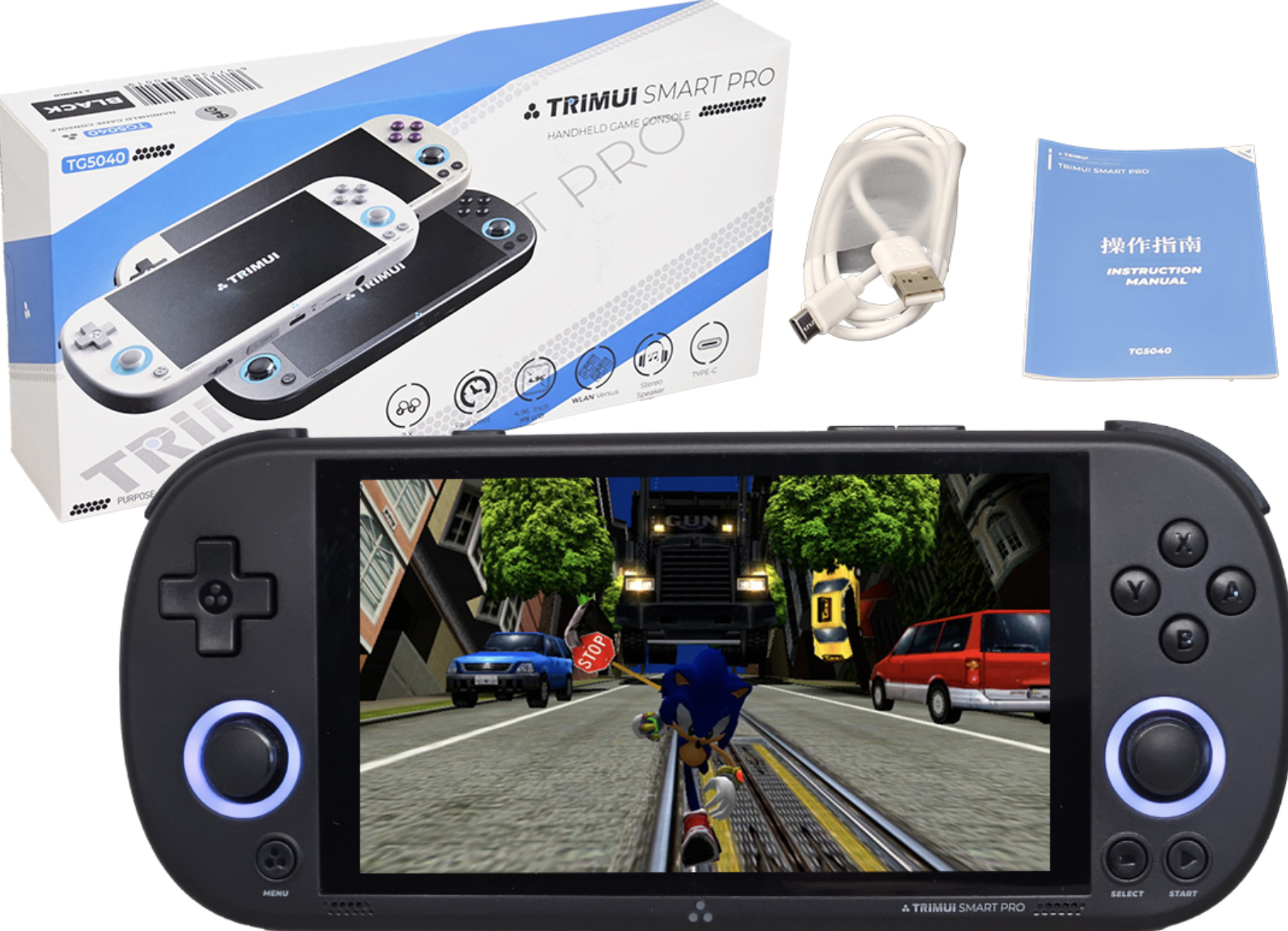 CONSOLA JUEGOS TRIMUI SMART PRO 64GB CPS1 CPS2 CP3 DREAMCAST NEO FAMICON GAMEBOY MAME MEGADRIVE N64 NDS NEOGEO IPS 4.96 PULGADAS INCLUYE CABLE USB TIP