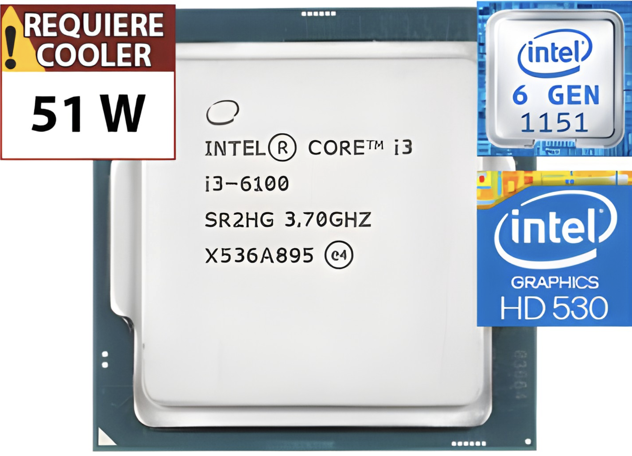 PROCESADOR INTEL SKYLAKE I3-6100 3.7GHZ 2 NUCLEOS 4 HILOS 3MB CACHE 1151 - OUTLET - USADO - OEM - SIN CAJA NI COOLER VENTILADOR