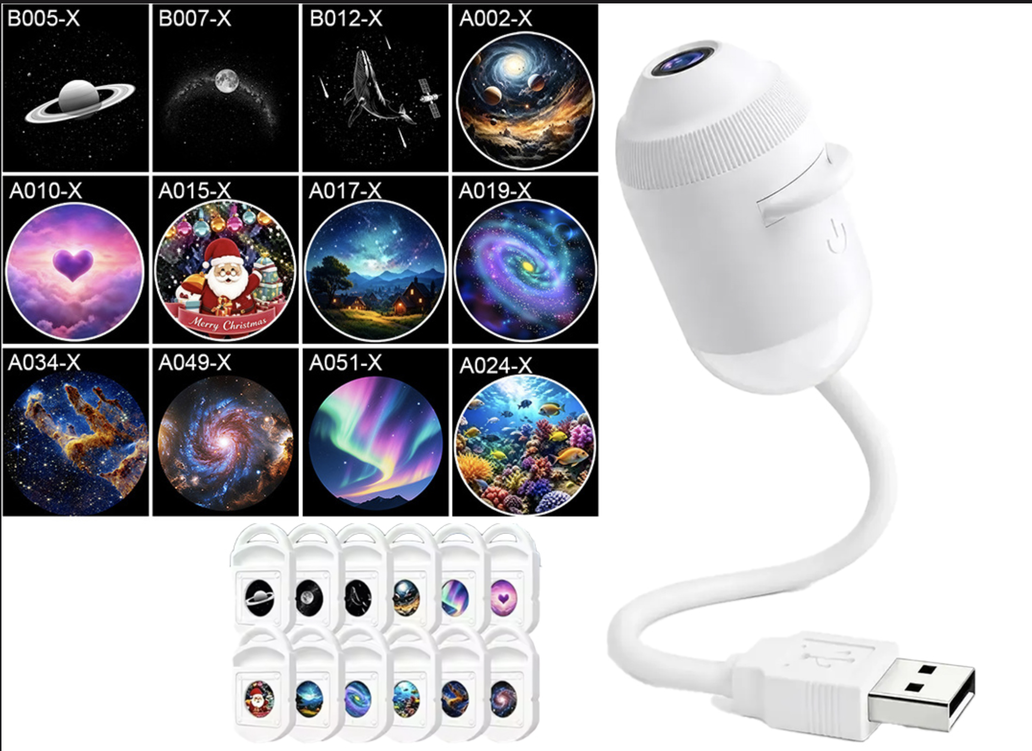 LUZ PROYECTOR DE ESTRELLAS ESPACIO CONEXION USB LAMPARA 1.75W NIGHTLIGHT 0.21W ENFOQUE MANUAL 12 DIAPOSITIVAS INTERCAMBIABLES - NO TRAE TRANSFORMADOR