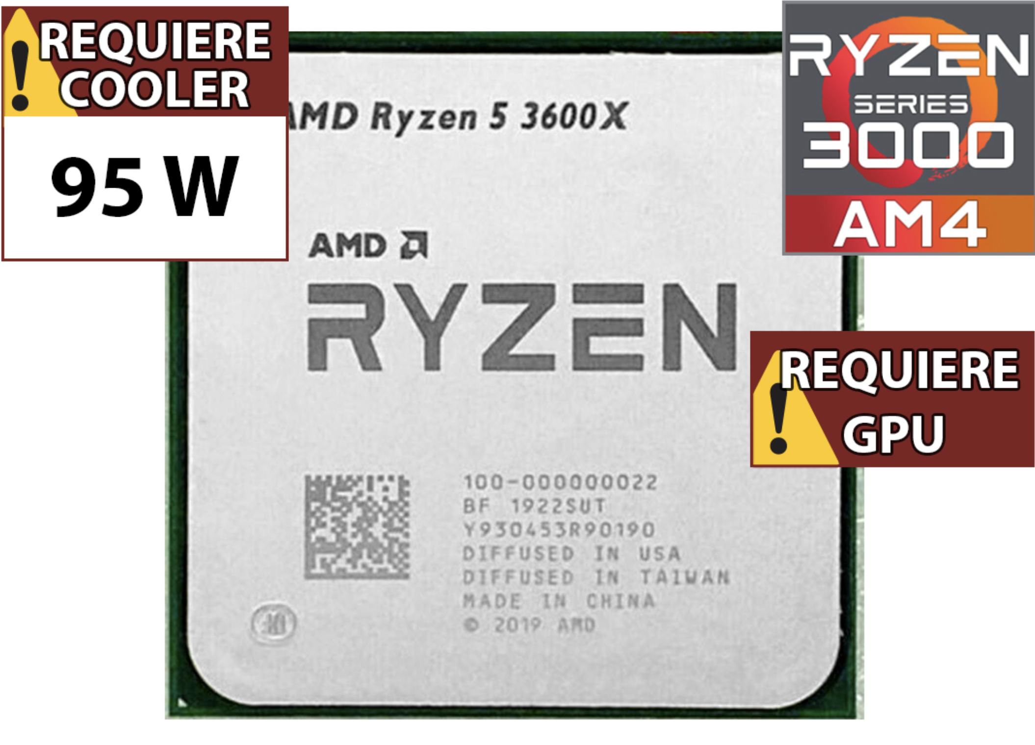 PROCESADOR AMD RYZEN 5 3600X 3.8GHZ 6 NUCLEOS 12 HILOS 32MB CACHE TDP 95W AM4 - OUTLET - USADO - OEM - NO TRAE VIDEO SIN CAJA NI COOLER VENTILADOR
