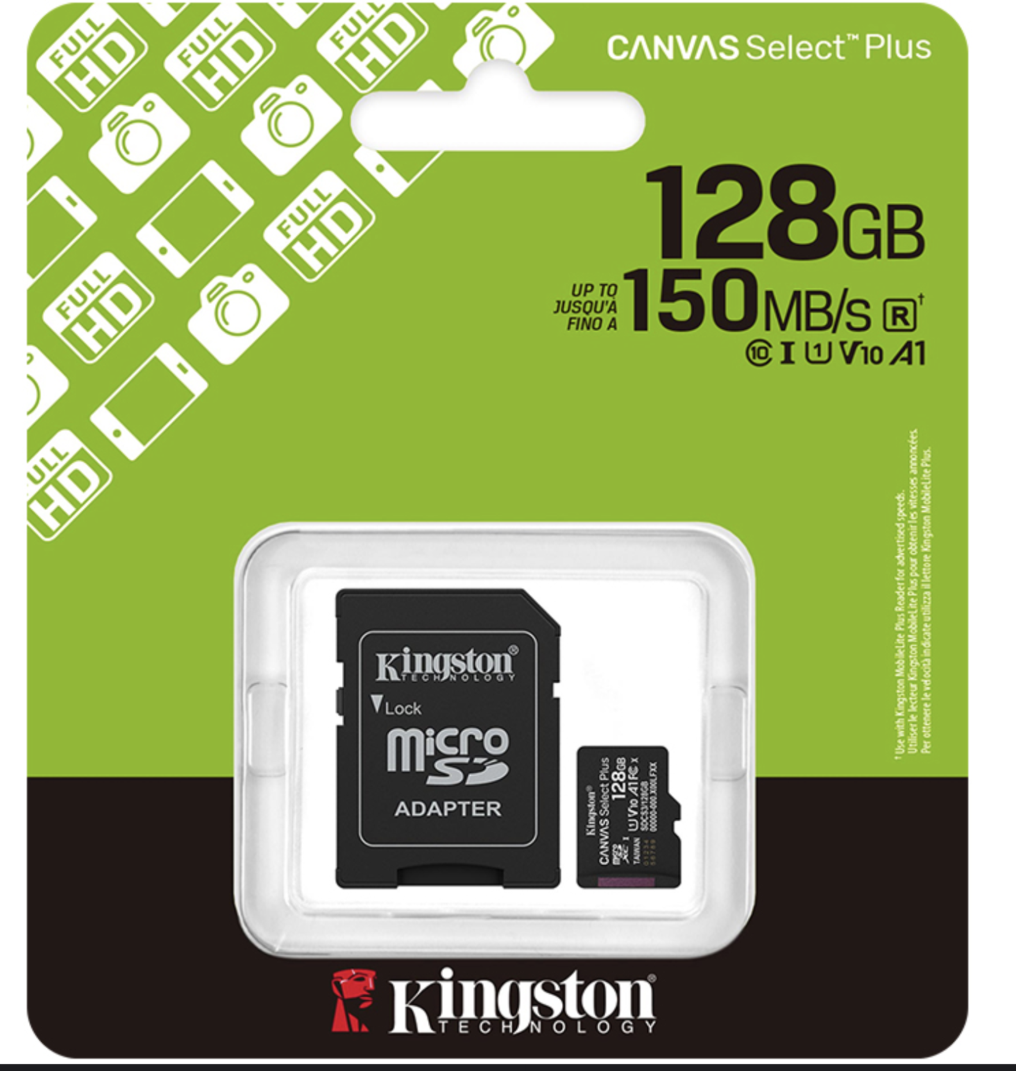 MICROSD 128GB CLASE 10 KINGSTON 150MB CON ADAPTADOR A SD