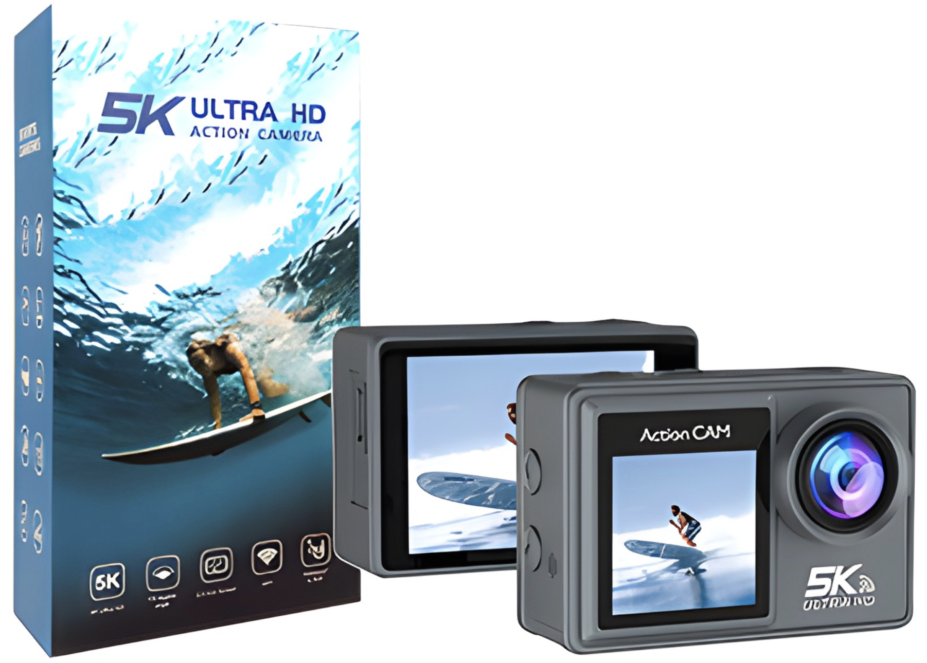 CAMARA ACTION 4K 60FPS 5X ZOOM SUMERGIBLE 30M 170 GRADOS WIFI EXPANDIBLE HASTA 128GB 1050MAH - RESOLUCION MAXIMA 4608X2592 - CON MICROFONO Y CONTROL R