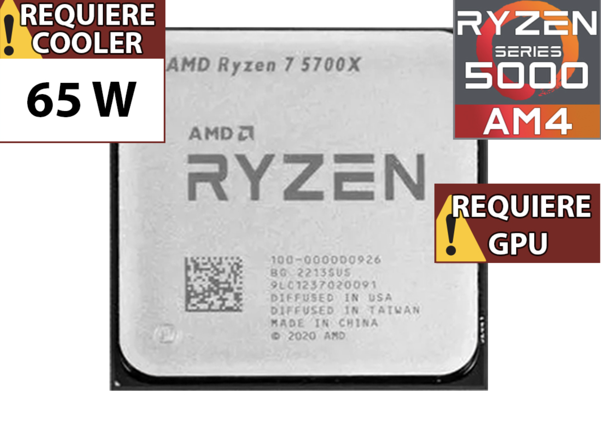 PROCESADOR AMD RYZEN 7 5700X 3.4GHZ 8 NUCLEOS 16 HILOS 32MB CACHE TDP 65W AM4 - OUTLET - USADO - OEM - NO TRAE VIDEO SIN CAJA NI COOLER VENTILADOR