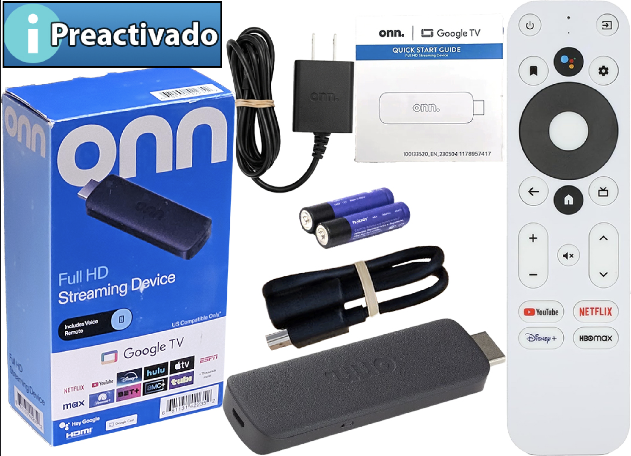 REPRODUCTOR ONN 1.5GB 8GB DUALBAND CON GOOGLE TV 720 HDMI WIFI CONTROL REMOTO TRAFO PATAS RECTAS - PREACTIVADO - SIN BLOQUEO DE REGIONES