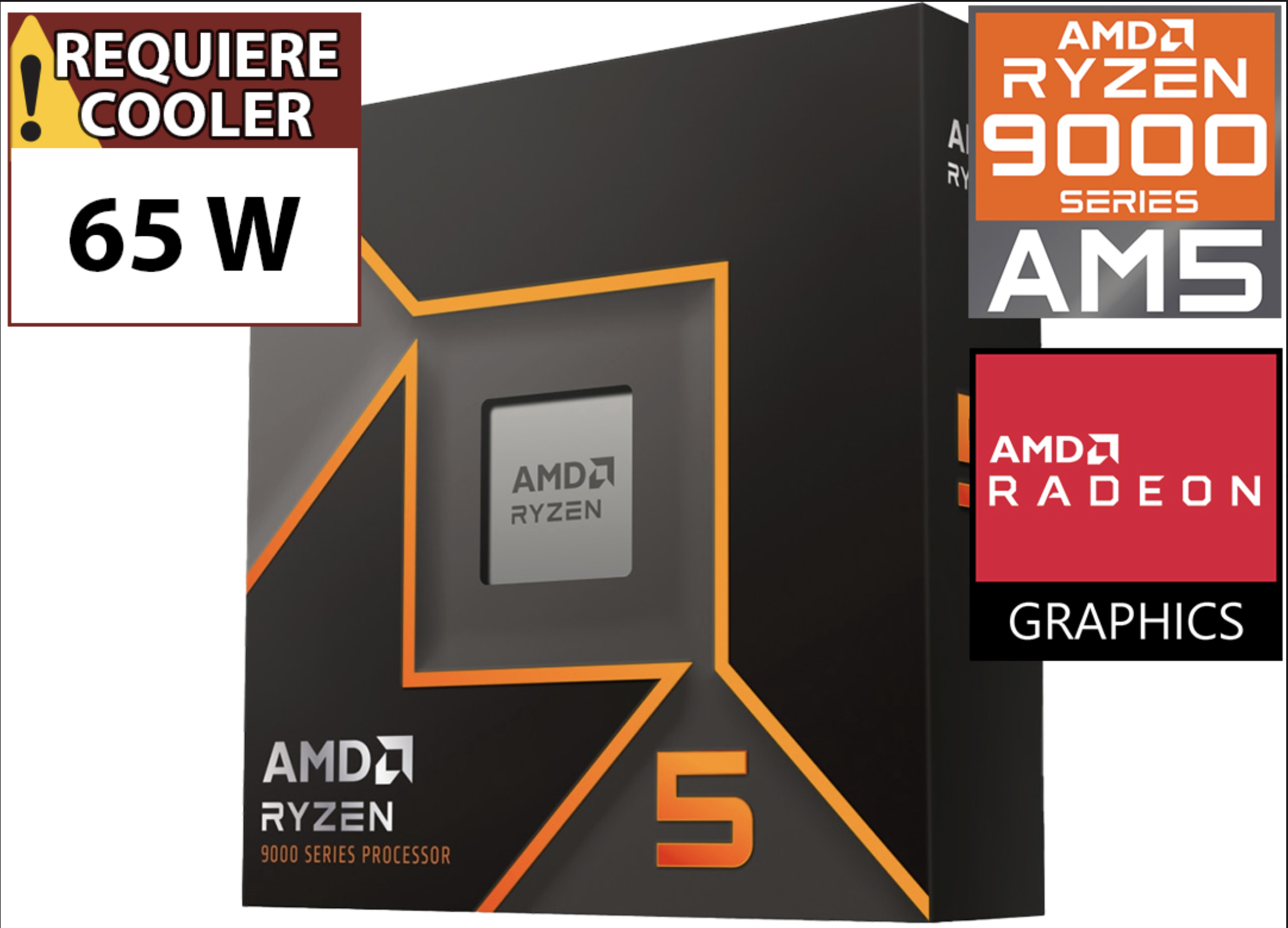 PROCESADOR AMD RYZEN 5 9600X 6 NUCLEOS 12 HILOS 3.9GHZ HASTA 5.4GHZ CACHE L3 32MB 65W AM5 - TRAE VIDEO RADEON GRAPHICS 2 - NO TRAE COOLER