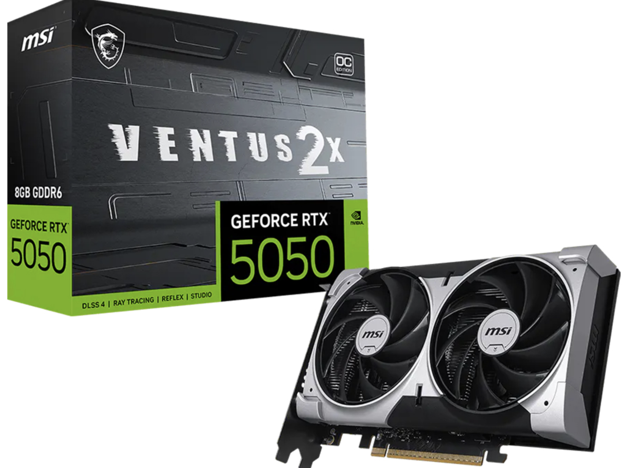 PLACA DE VIDEO MSI RTX5050 VENTUS 2X OC 8GB GDDR6 3XDISPLAYPORT 1XHDMI REQUIERE CONECTOR 8 PINES PARA ALIMENTACION