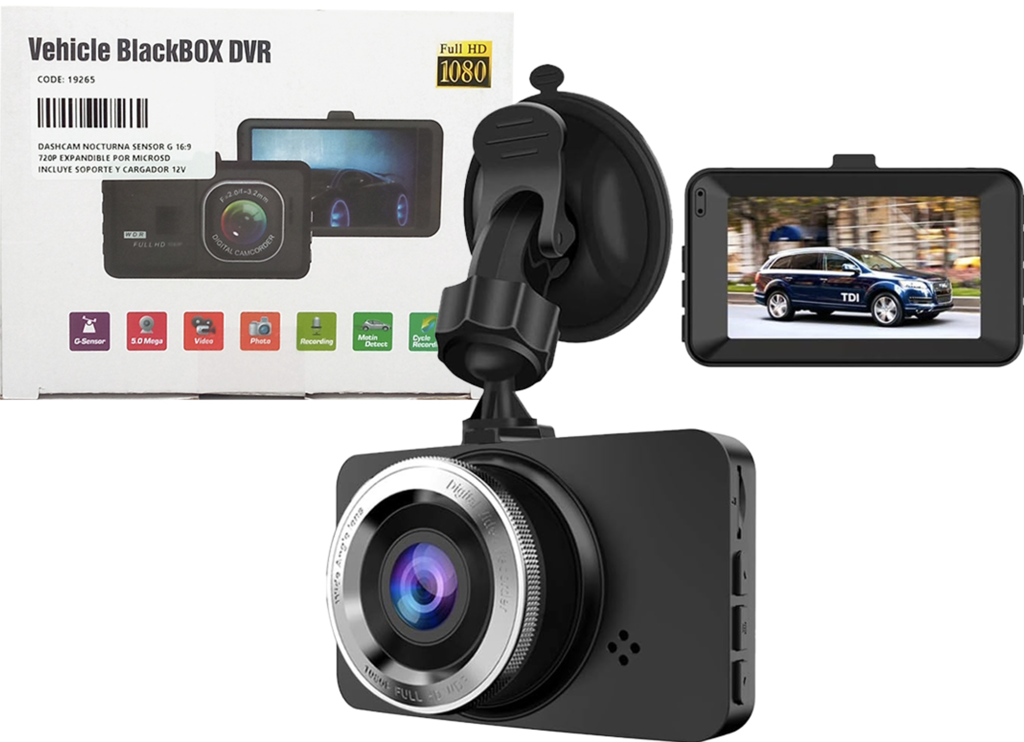CAMARA DASHCAM XUSHIDZ VISION NOCTURNA SENSOR G 16:9 720P EXPANDIBLE POR MICROSD BATERIA 200MAH DESCONEXION AUTOMATICA DASH CAM CAMARA PARA AUTO INCLU