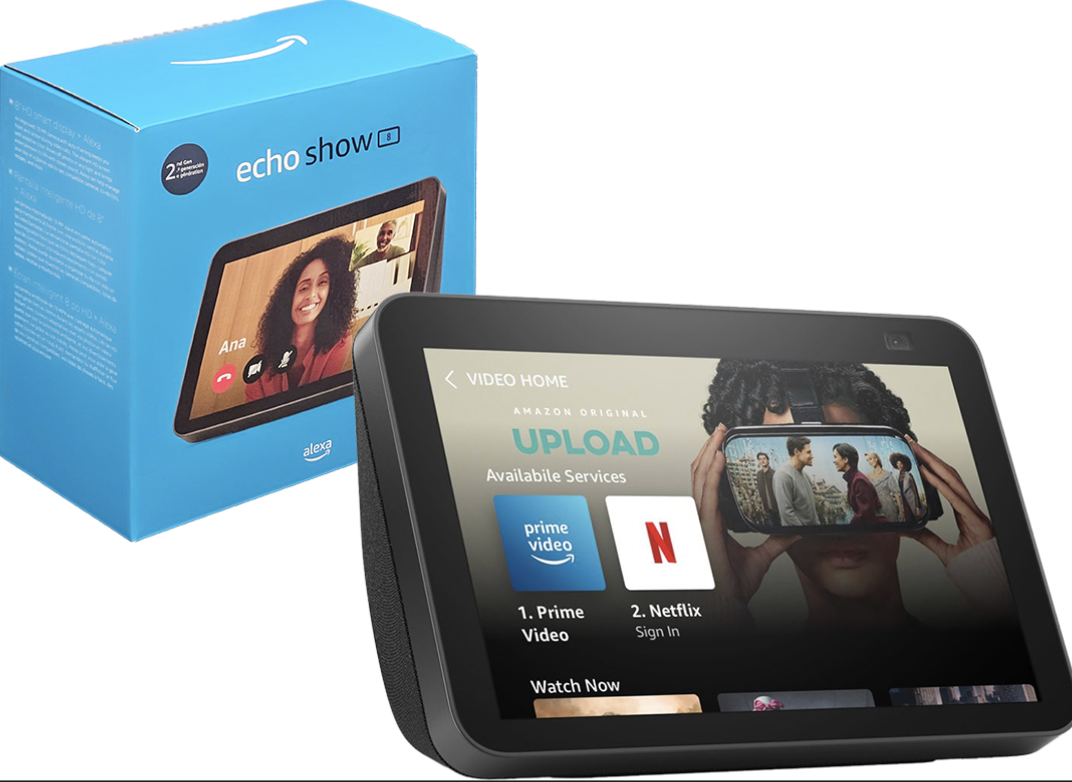 ASISTENTE VIRTUAL AMAZON ECHO SHOW 8 2ND GEN DOMOTICA CAMARA 13MPX PARLANTES ESTEREO ALEXA BLUETOOTH MANOS LIBRES PANTALLA 8 PULGADAS TACTIL - INCLUYE