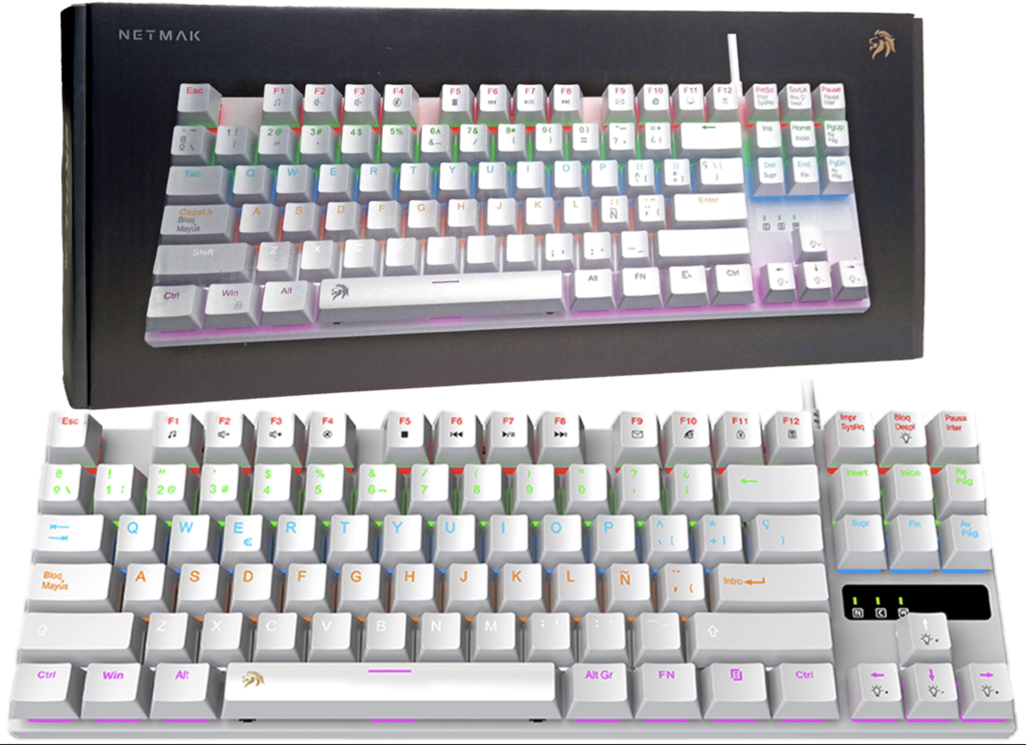 TECLADO NETMAK NM-SKILL-W 87 TECLAS SWITCH BLUE 26 TECLAS ANTIGHOSTING CABLE 1.45MTS MECANICO ESPANOL BLANCO