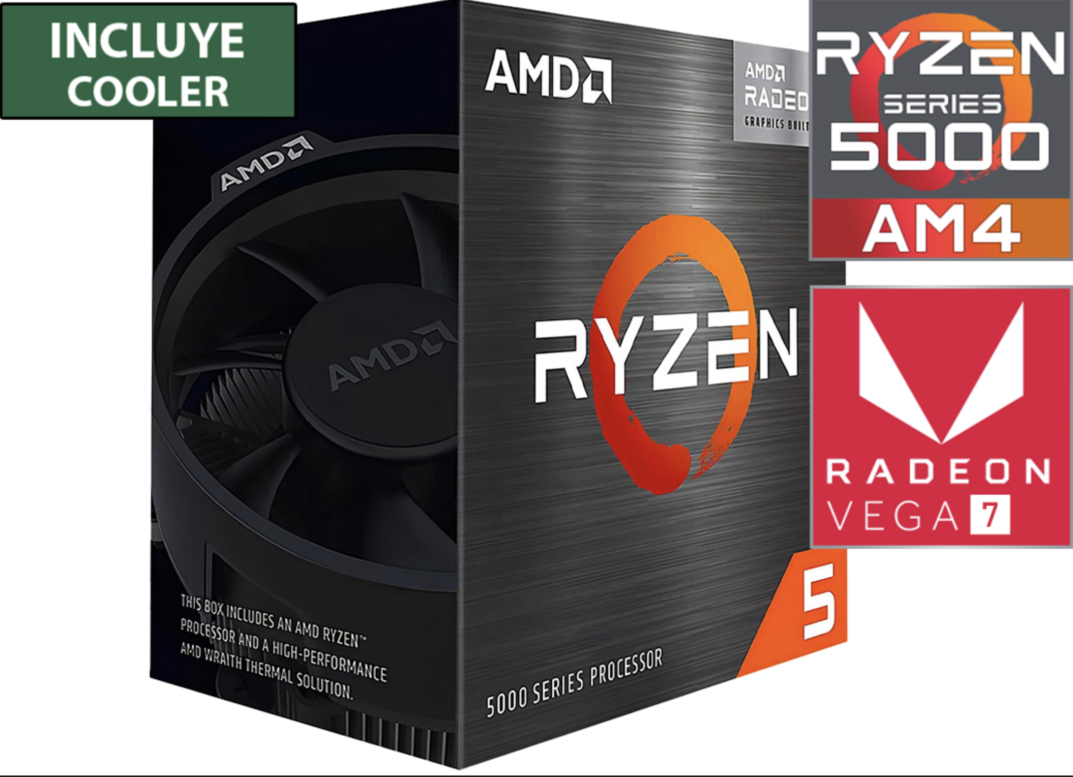 PROCESADOR AMD RYZEN 5 5600GT 3.6GHZ HASTA 4.6GHZ 6 NUCLEOS 12 HILOS 7GPU 3MB+16MB CACHE RADEON VEGA GRAPHICS 65W AM4 - TRAE COOLER - TRAE VIDEO INTEG