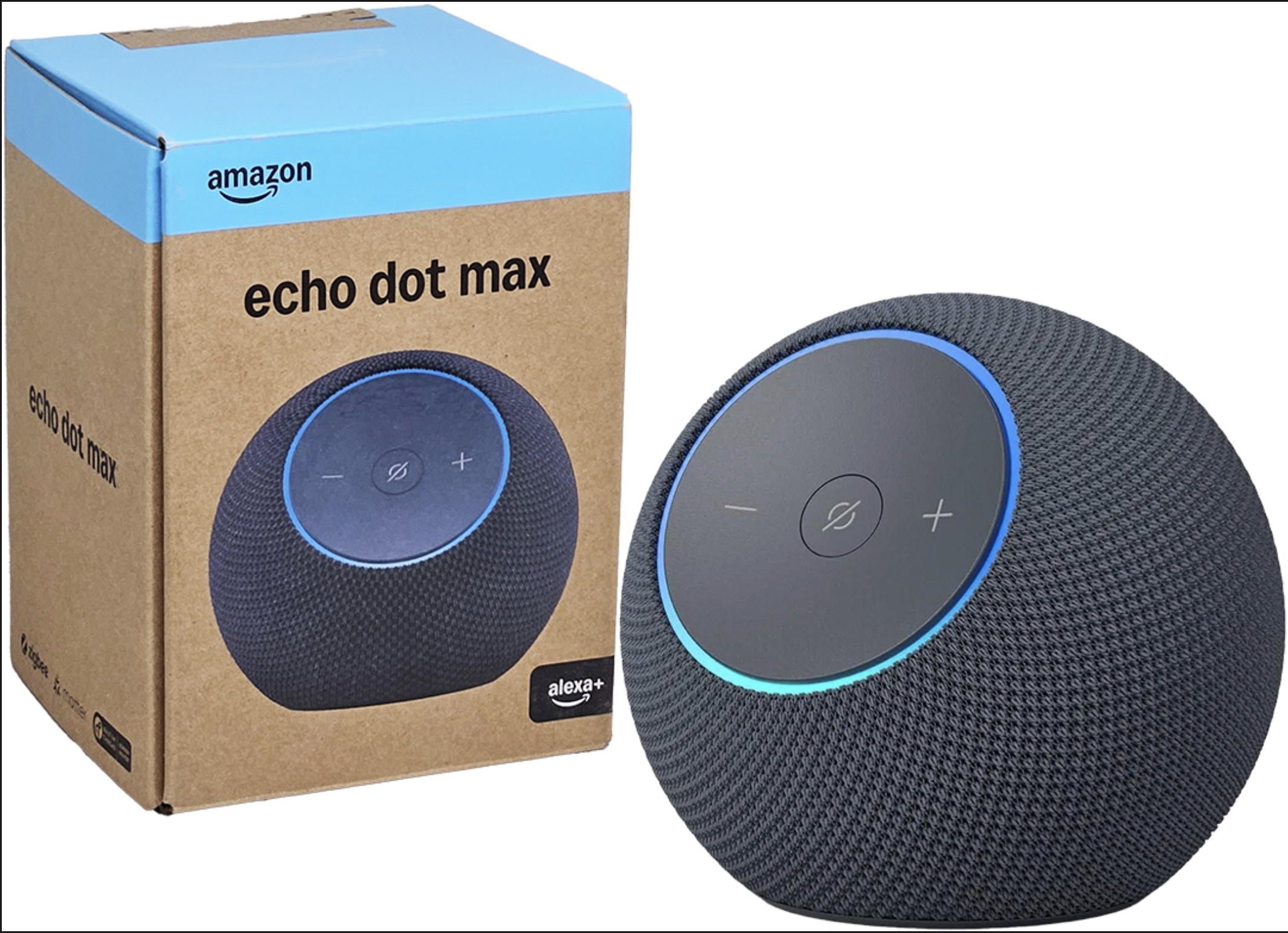 PARLANTE AMAZON ECHO DOT MAX CHIP AZ3 WIFI 6E BLUETOOTH 5.3 INCLUYE CARGADOR 18V 1.3A 22W PATAS RECTAS GRAPHITE GRAFITO