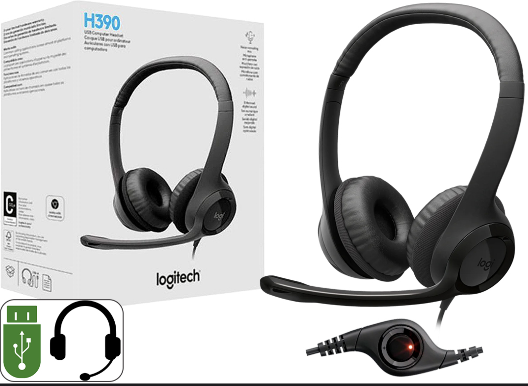 AURICULAR VINCHA LOGITECH H390 C/MICROFONO USB