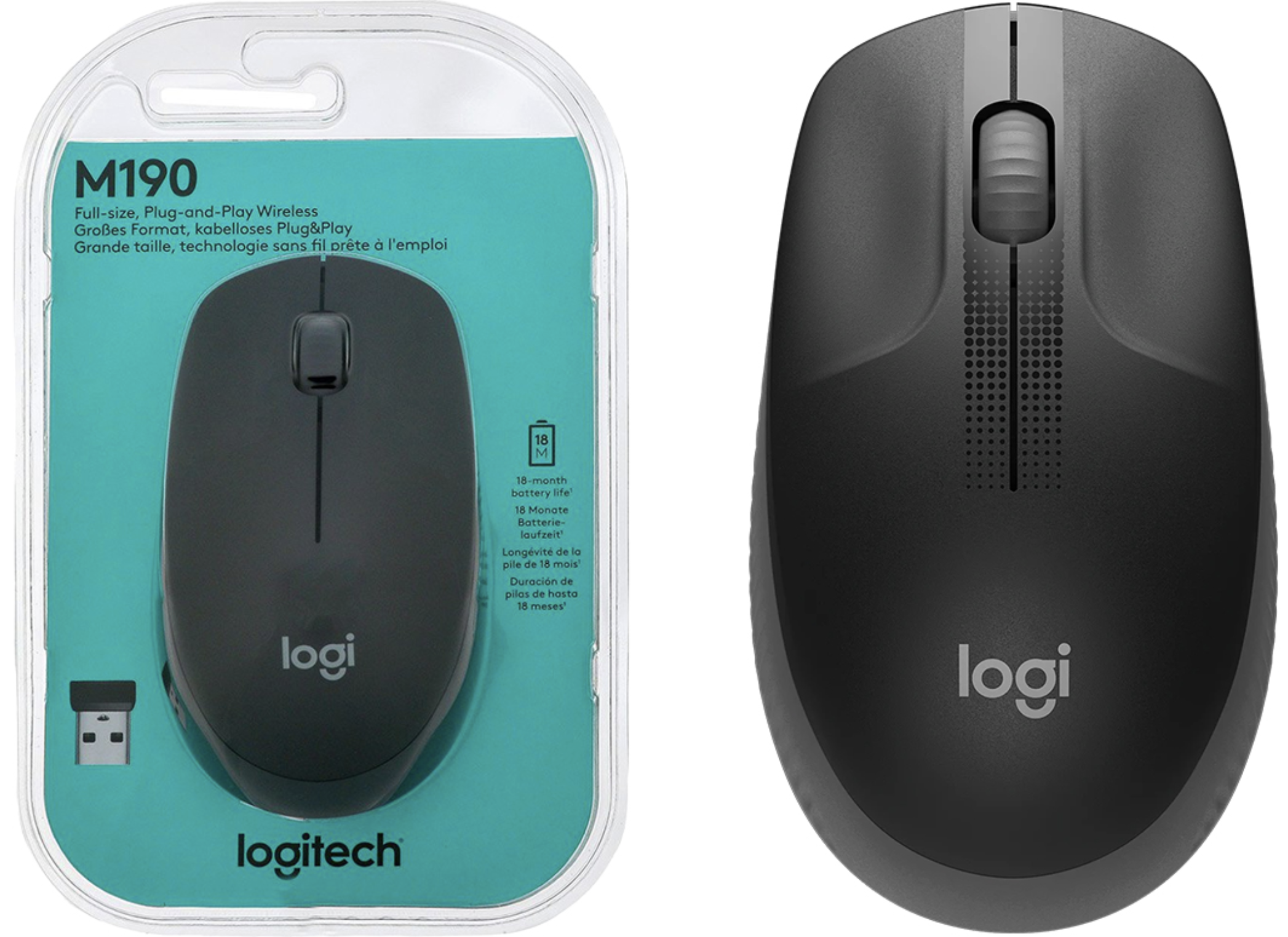 MOUSE LOGITECH M190 INALAMBRICO NEGRO CON GRIS