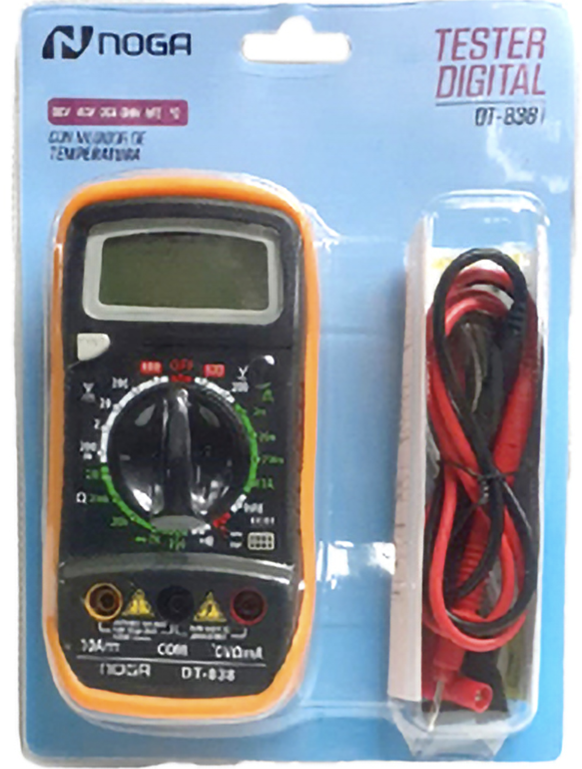 TESTER DIGITAL NOGANET DT-838 CON TEMPERATURA DCV ACV DCA OHM HFE ÂºC INCLUYE CABLES DE MEDICION Y TEMPERATURA USA BATERIA 9V NO INCLUIDA